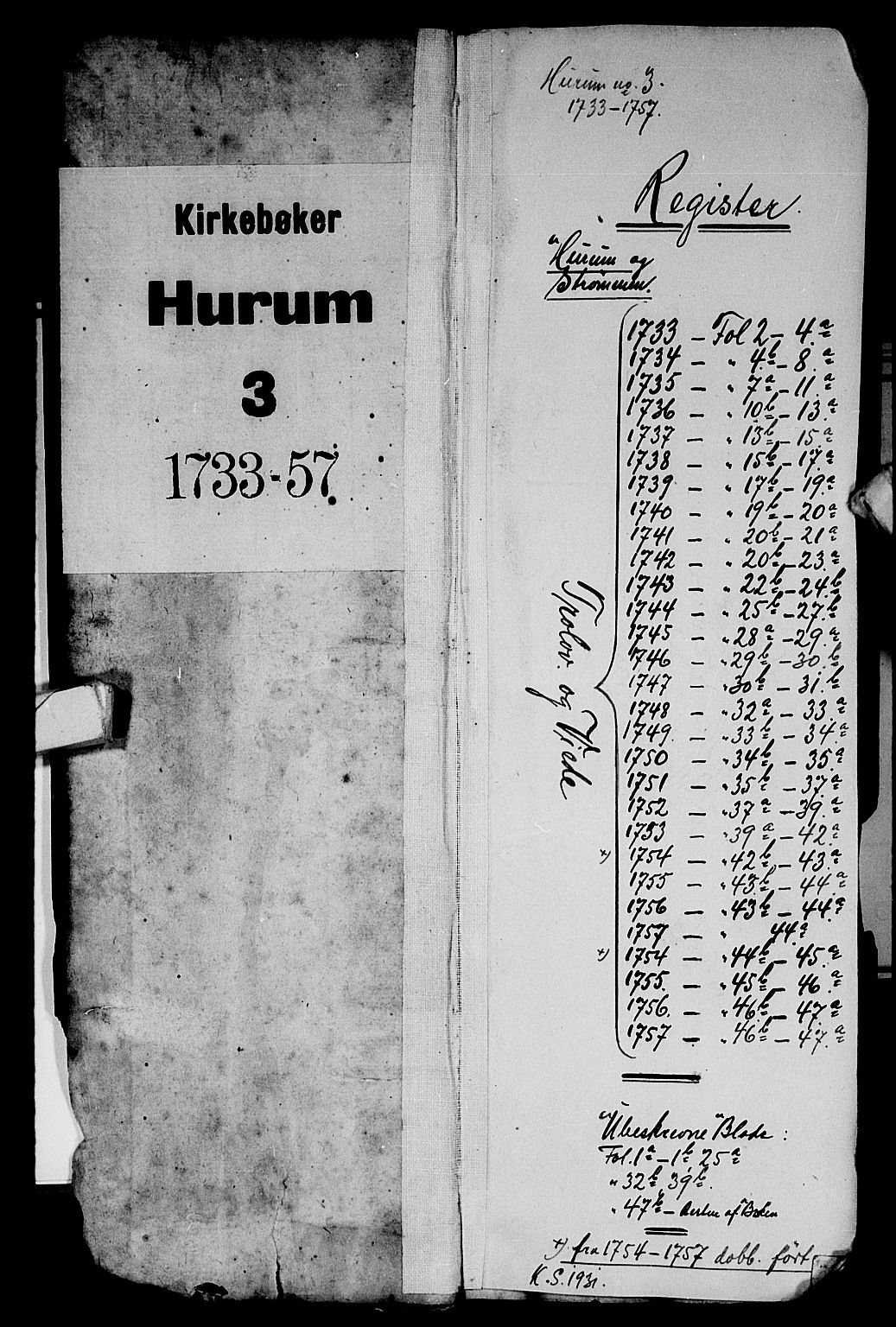 Hurum kirkebøker, SAKO/A-229/F/Fa/L0003: Parish register (official) no. 3, 1733-1757