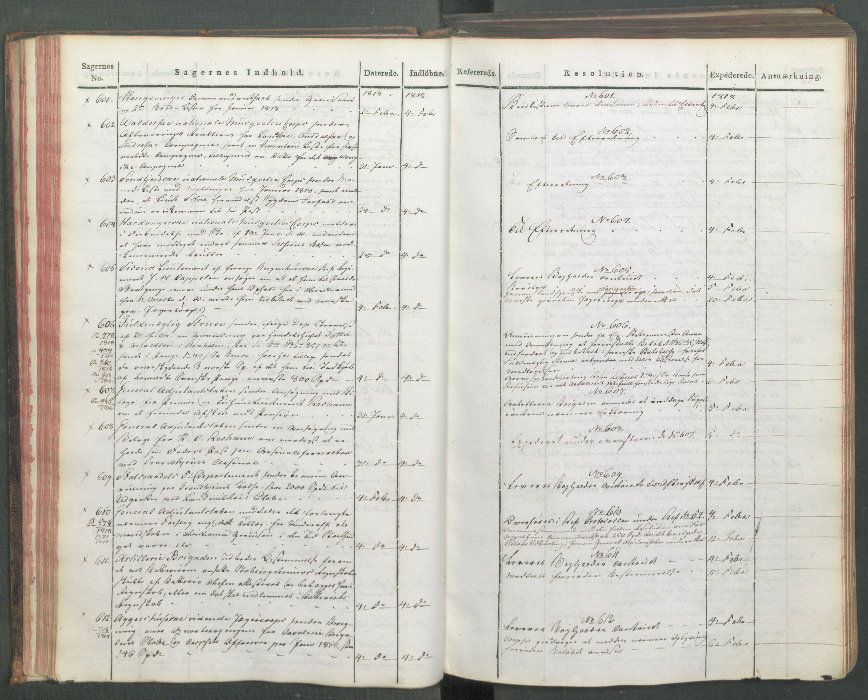 Armédepartementet, AV/RA-RAFA-3493/C/Ca/L0015: 6. Departements Journal, 1818