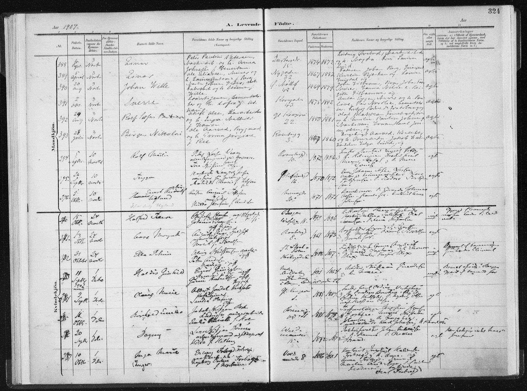 Ministerialprotokoller, klokkerbøker og fødselsregistre - Sør-Trøndelag, SAT/A-1456/604/L0200: Parish register (official) no. 604A20II, 1901-1908, p. 324