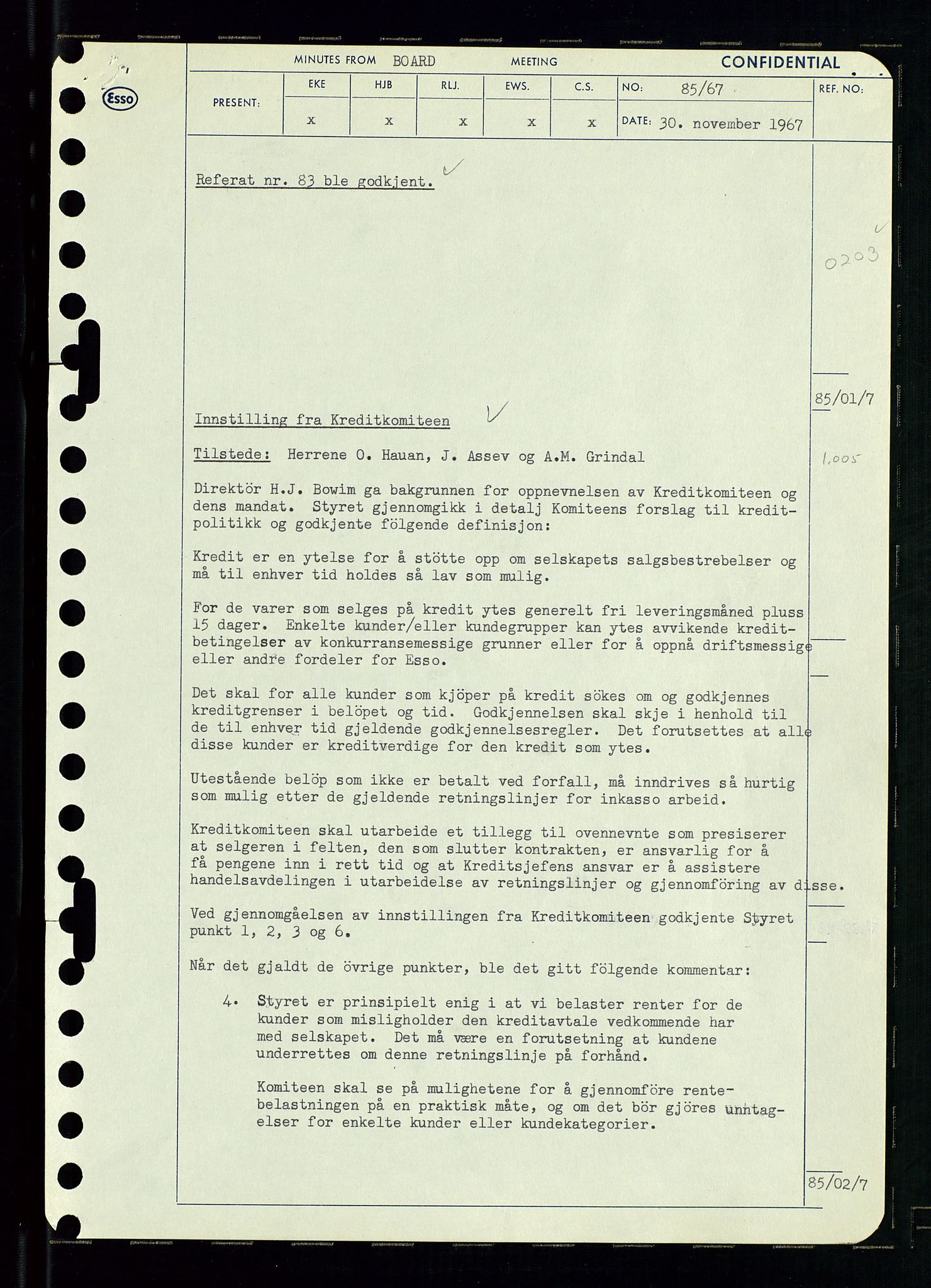 Pa 0982 - Esso Norge A/S, AV/SAST-A-100448/A/Aa/L0002/0003: Den administrerende direksjon Board minutes (styrereferater) / Den administrerende direksjon Board minutes (styrereferater), 1967, p. 172