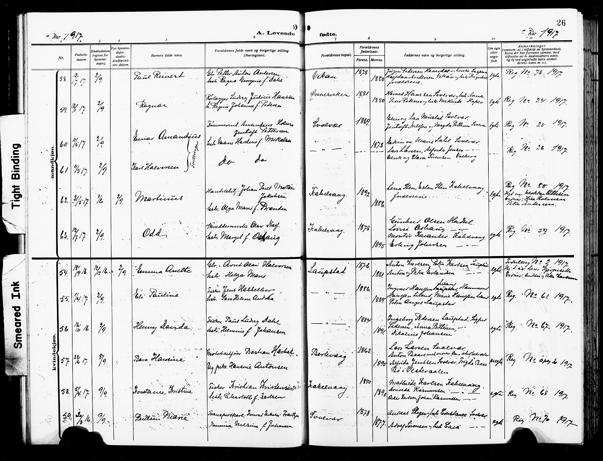 Ministerialprotokoller, klokkerbøker og fødselsregistre - Nordland, AV/SAT-A-1459/874/L1080: Parish register (copy) no. 874C09, 1915-1925, p. 26