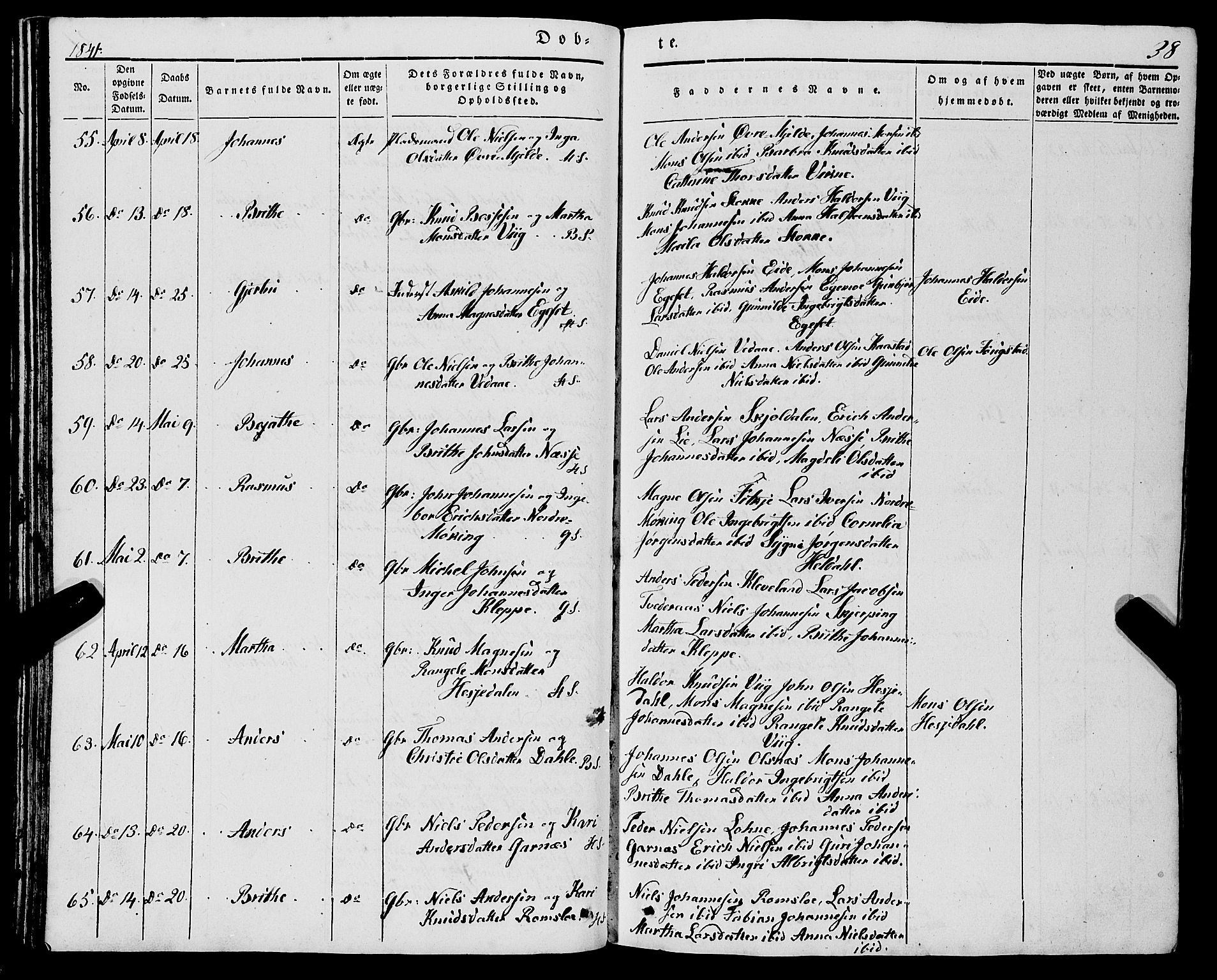 Haus sokneprestembete, AV/SAB-A-75601/H/Haa: Parish register (official) no. A 15, 1838-1847, p. 38