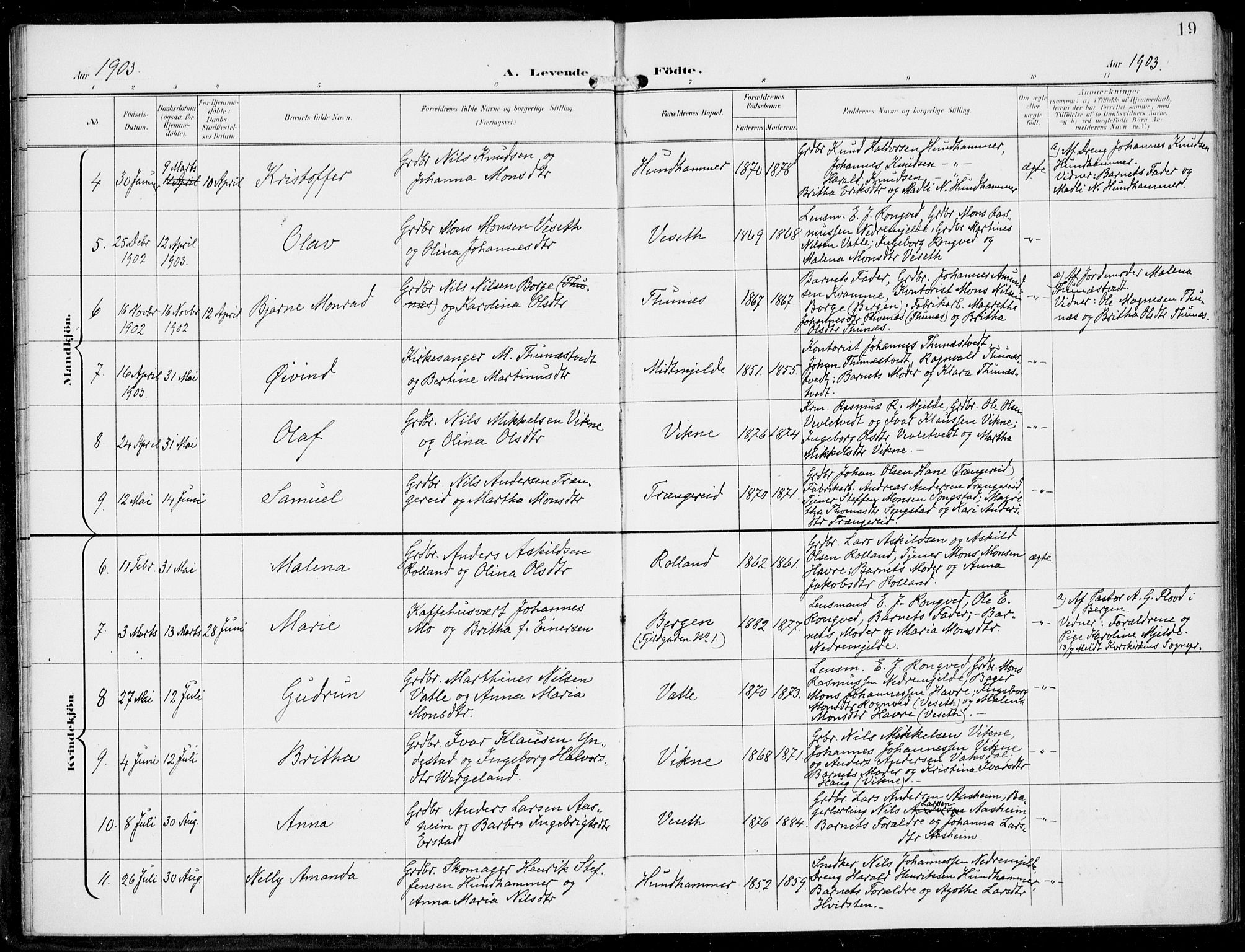 Haus sokneprestembete, SAB/A-75601/H/Haa: Parish register (official) no. B  2, 1899-1912, p. 19