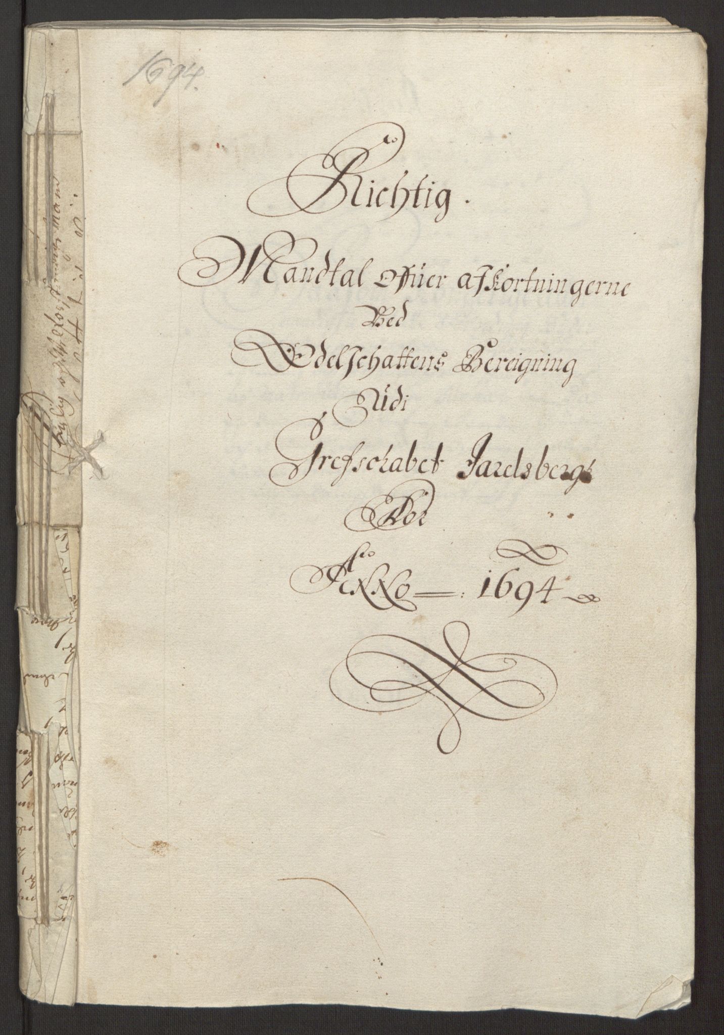 Rentekammeret inntil 1814, Reviderte regnskaper, Fogderegnskap, AV/RA-EA-4092/R32/L1867: Fogderegnskap Jarlsberg grevskap, 1694-1696, p. 82