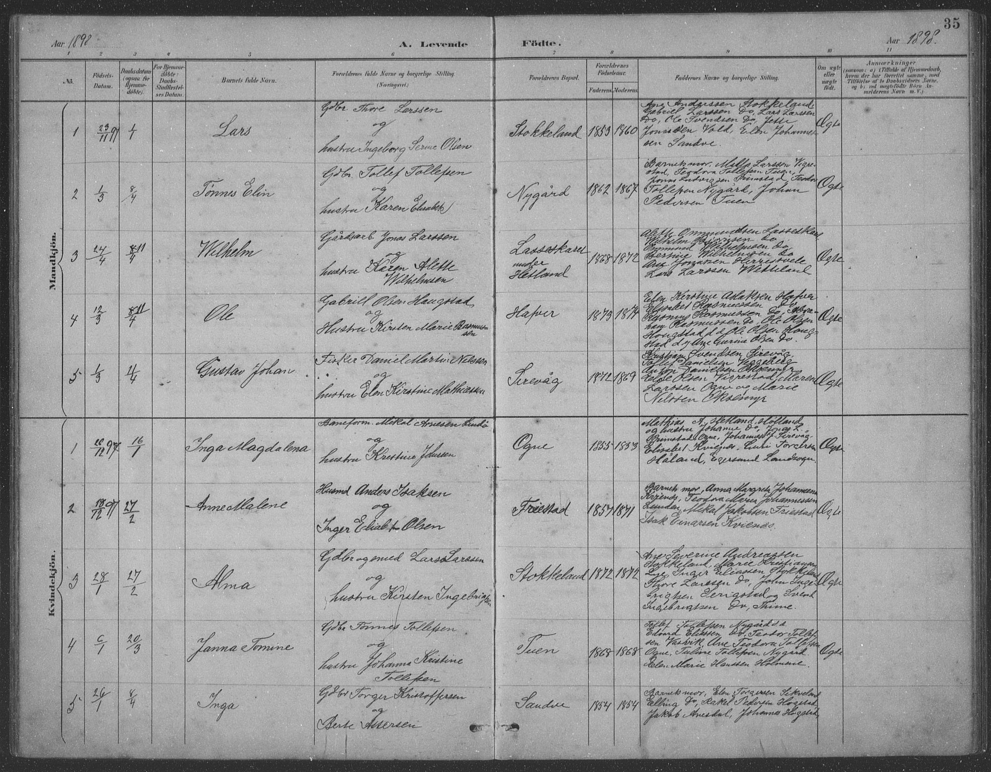 Eigersund sokneprestkontor, SAST/A-101807/S09: Parish register (copy) no. B 21, 1890-1915, p. 35