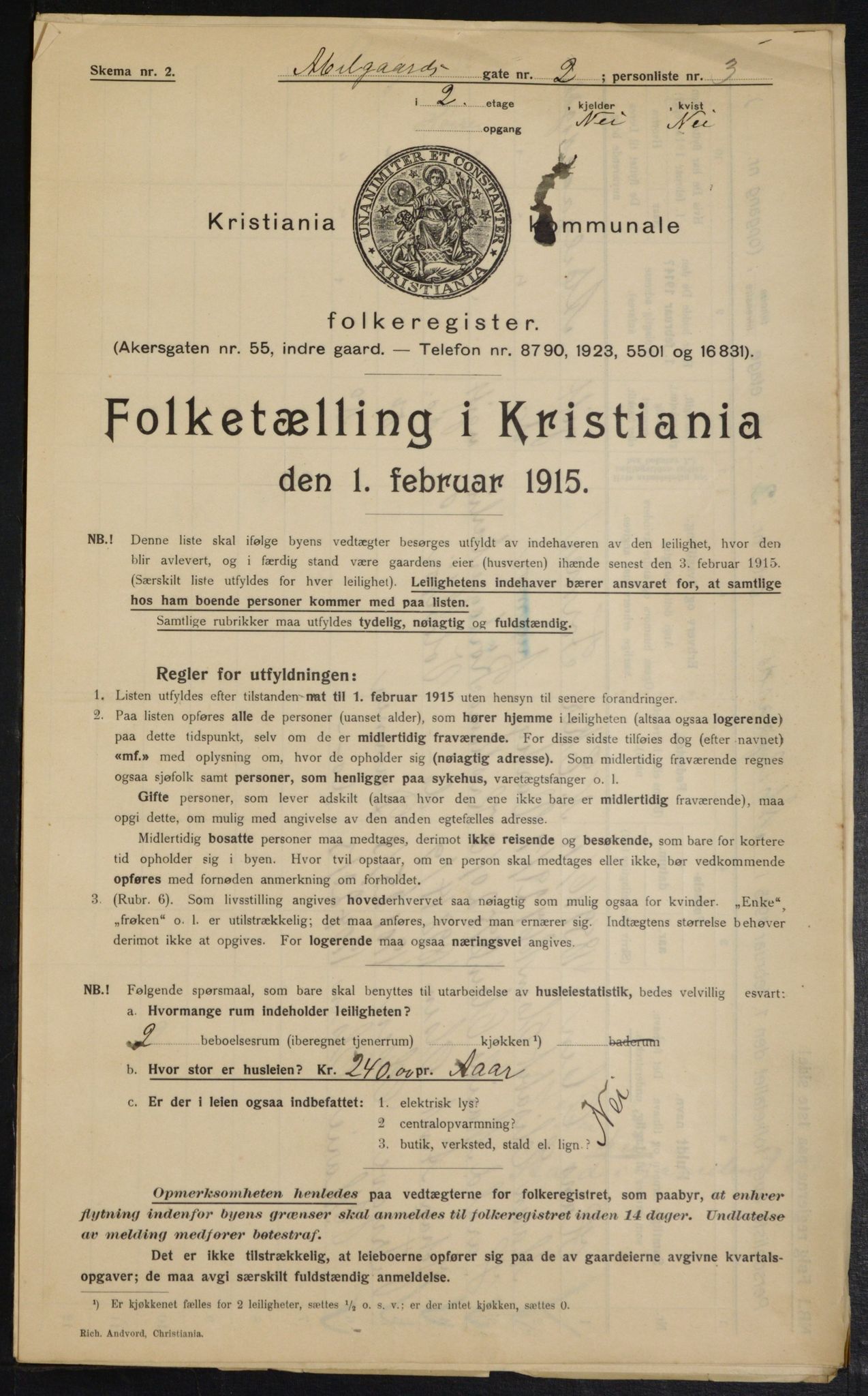 OBA, Municipal Census 1915 for Kristiania, 1915, p. 9