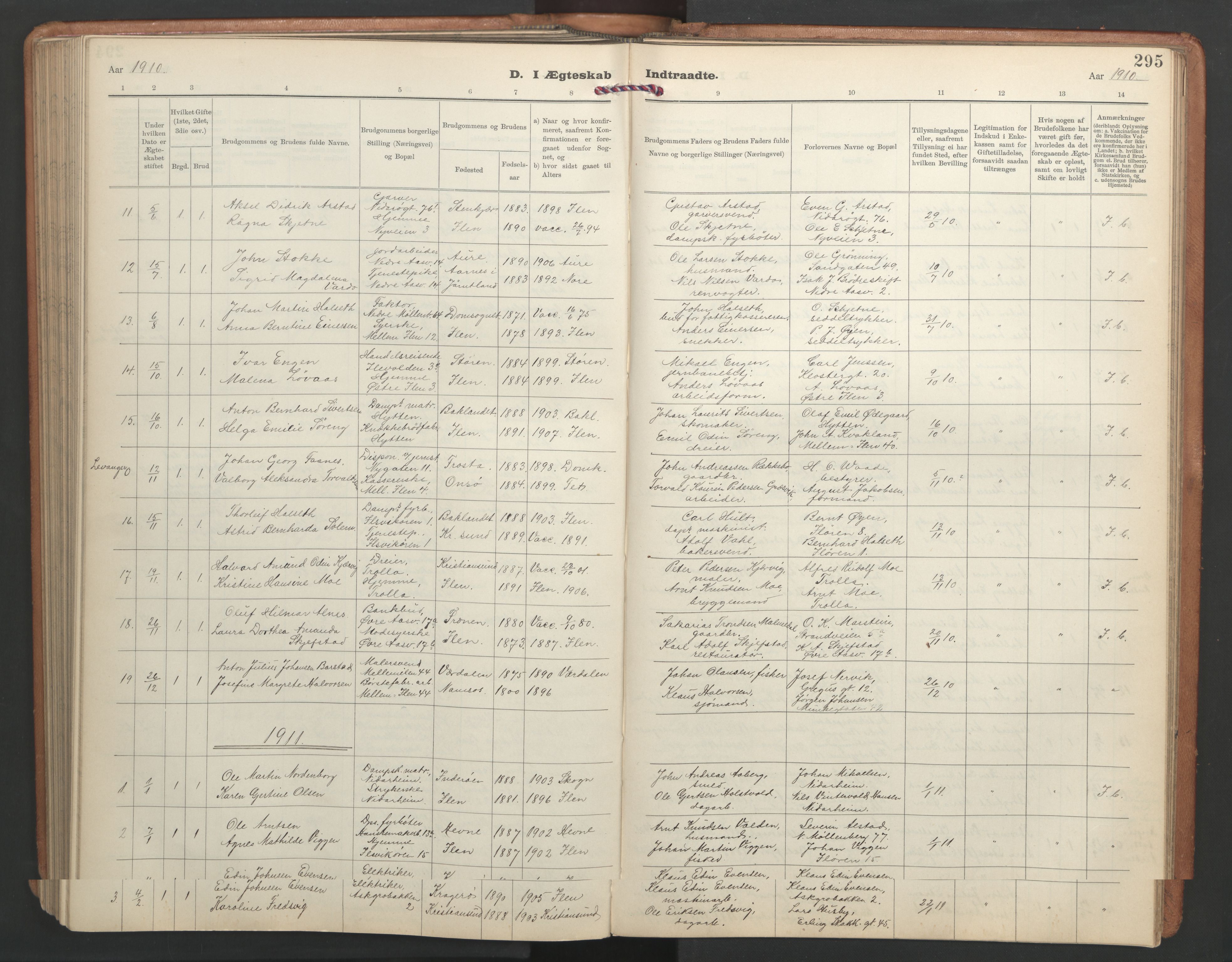 Ministerialprotokoller, klokkerbøker og fødselsregistre - Sør-Trøndelag, SAT/A-1456/603/L0173: Parish register (copy) no. 603C01, 1907-1962, p. 295