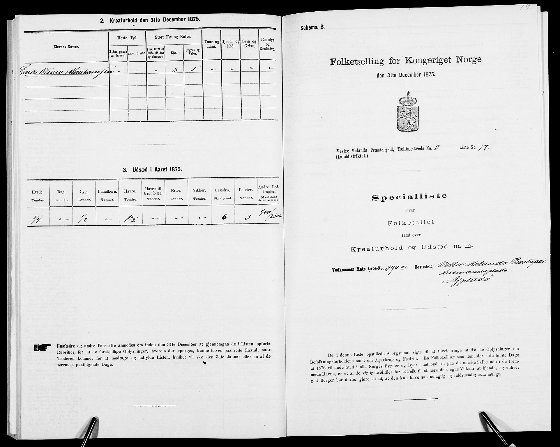 SAK, 1875 census for 0926L Vestre Moland/Vestre Moland, 1875, p. 549