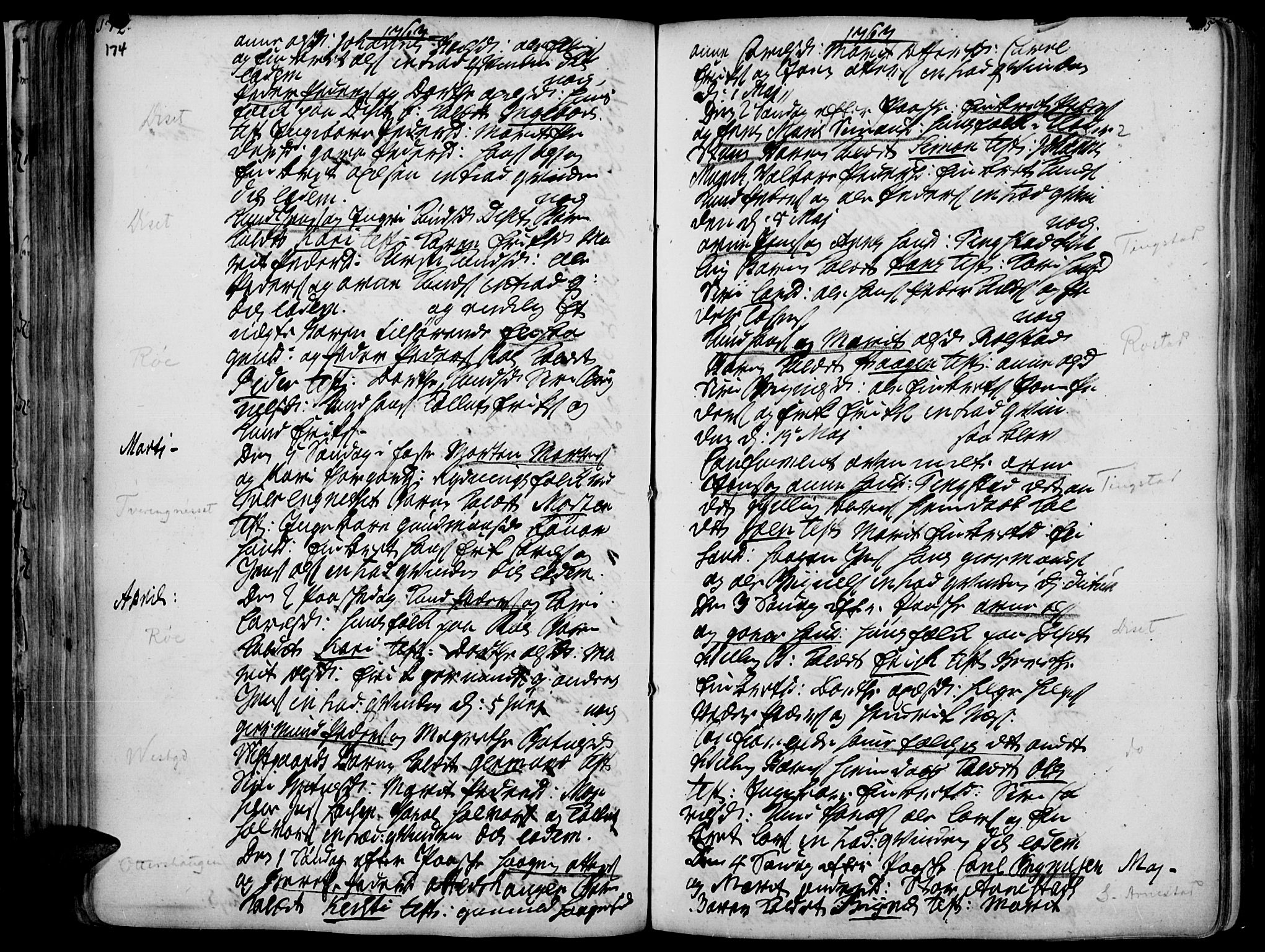 Åmot prestekontor, Hedmark, AV/SAH-PREST-056/H/Ha/Haa/L0002: Parish register (official) no. 2, 1734-1779, p. 174-175