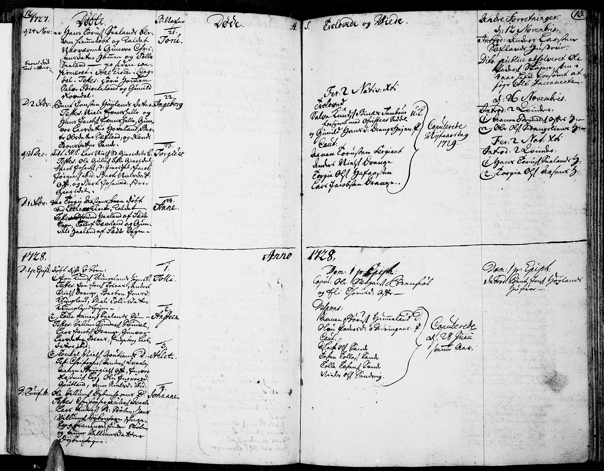 Lista sokneprestkontor, SAK/1111-0027/F/Fa/L0002: Parish register (official) no. A 2 /2, 1726-1753, p. 12-13