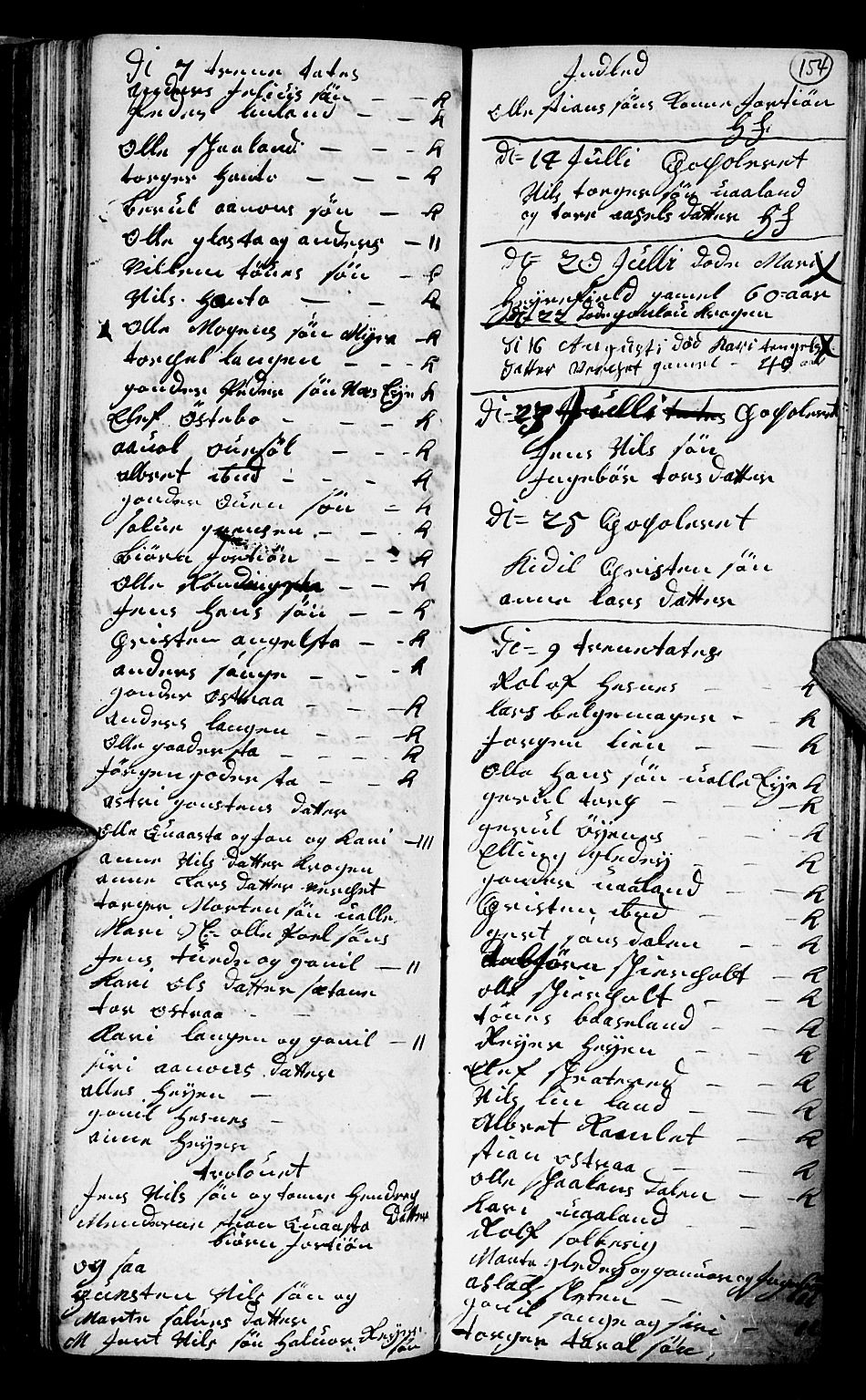 Holt sokneprestkontor, AV/SAK-1111-0021/F/Fb/L0004: Parish register (copy) no. B 4, 1730-1746, p. 154