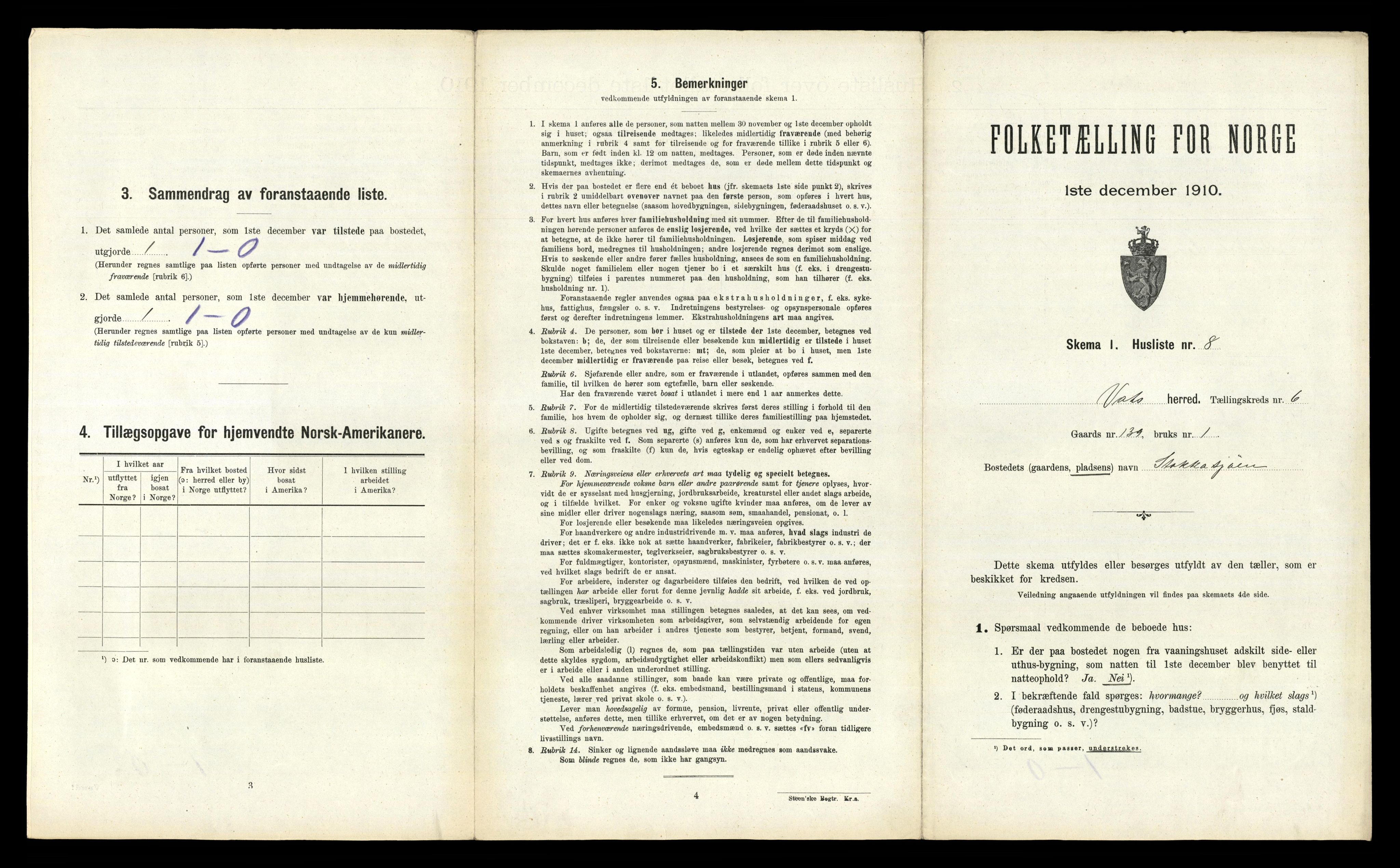 RA, 1910 census for Vats, 1910, p. 392