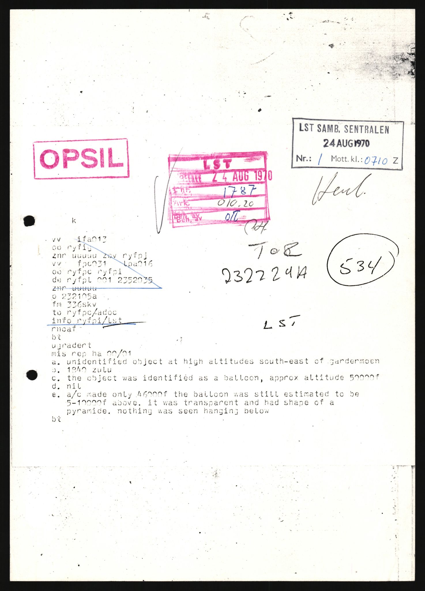 Forsvaret, Luftforsvarets overkommando/Luftforsvarsstaben, AV/RA-RAFA-2246/1/D/Da/L0124/0001: -- / UFO OVER NORSK TERRITORIUM, 1954-1970, p. 137