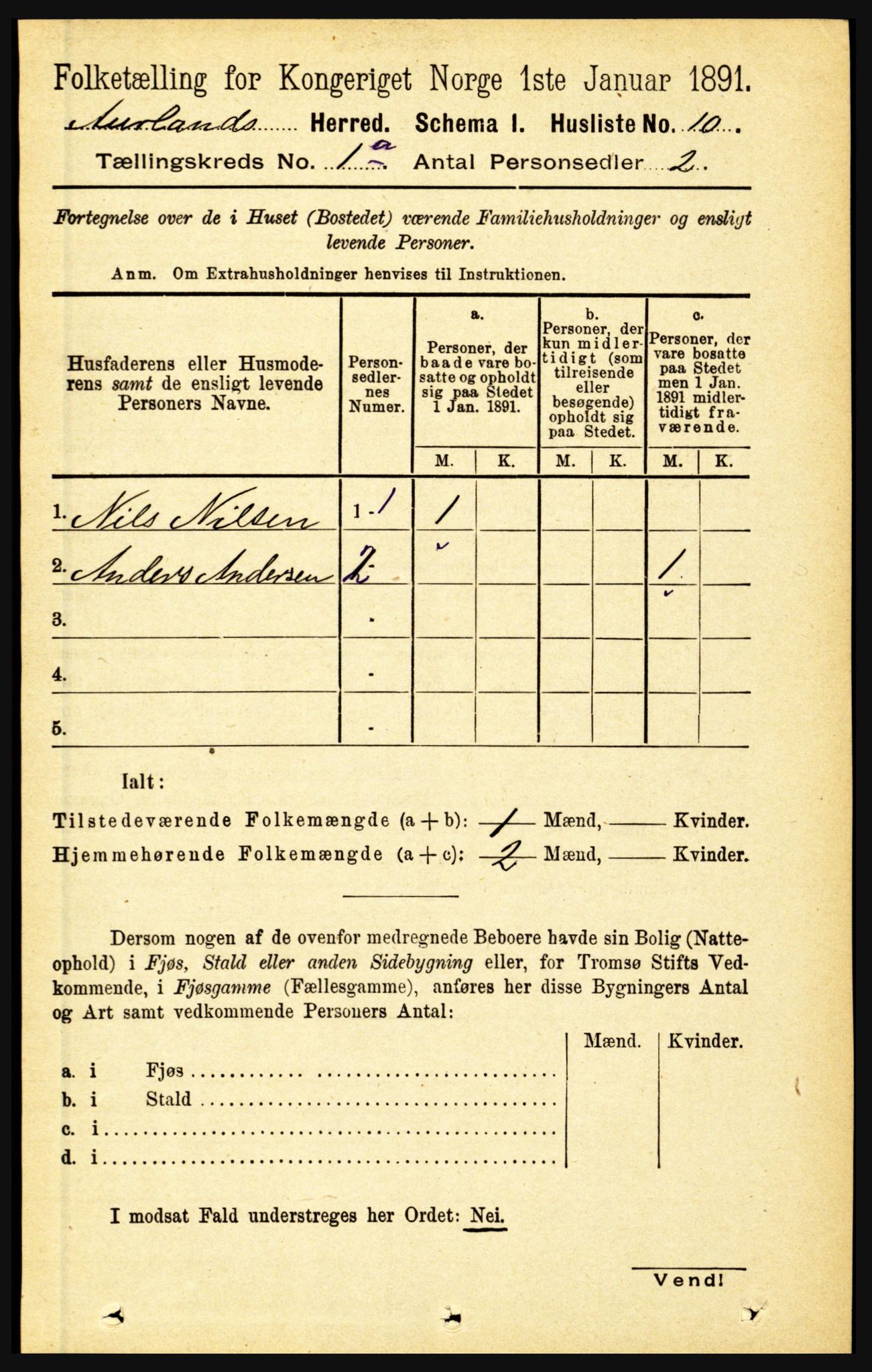 RA, 1891 census for 1421 Aurland, 1891, p. 29