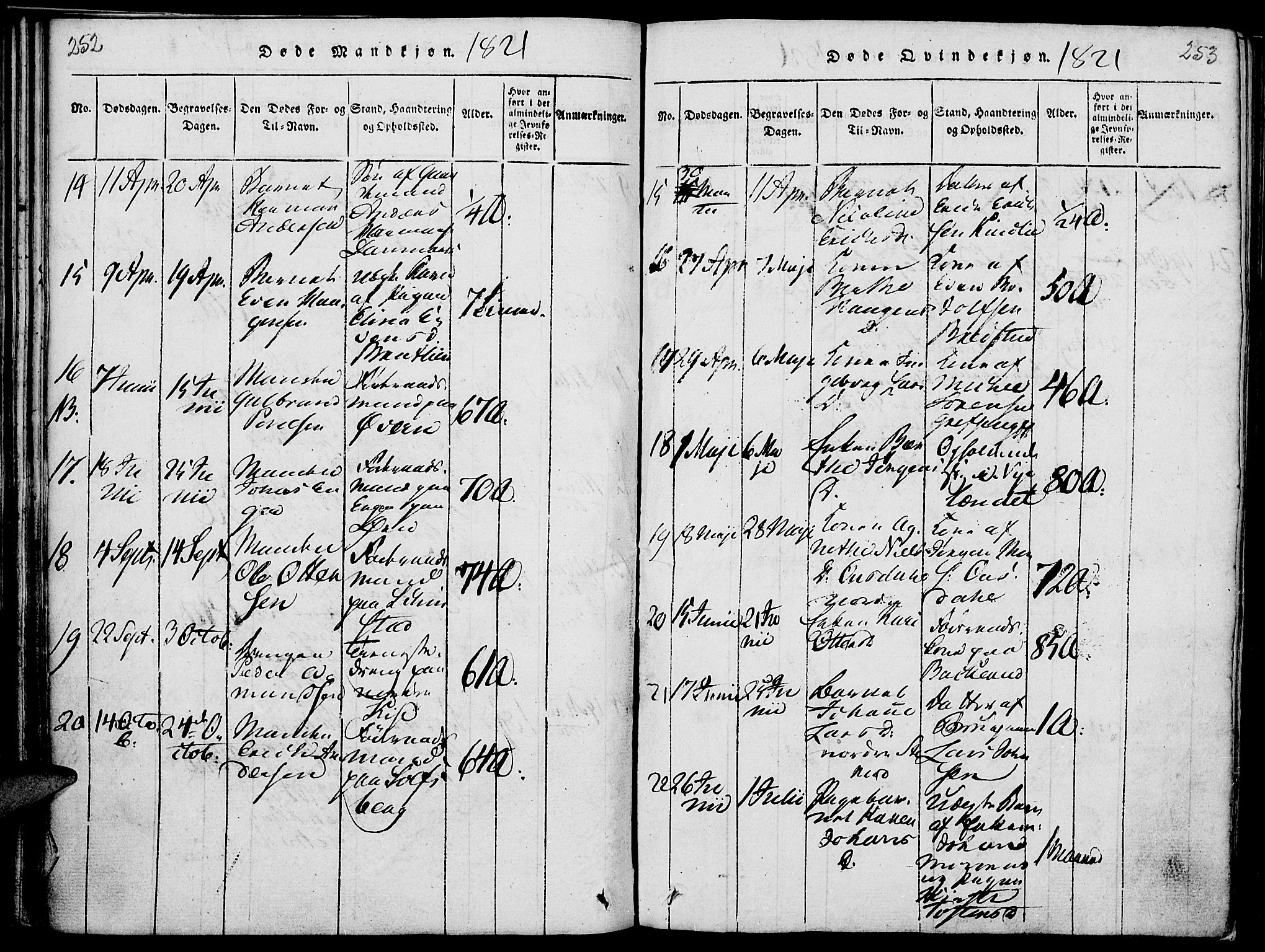 Nes prestekontor, Hedmark, SAH/PREST-020/K/Ka/L0002: Parish register (official) no. 2, 1813-1827, p. 252-253