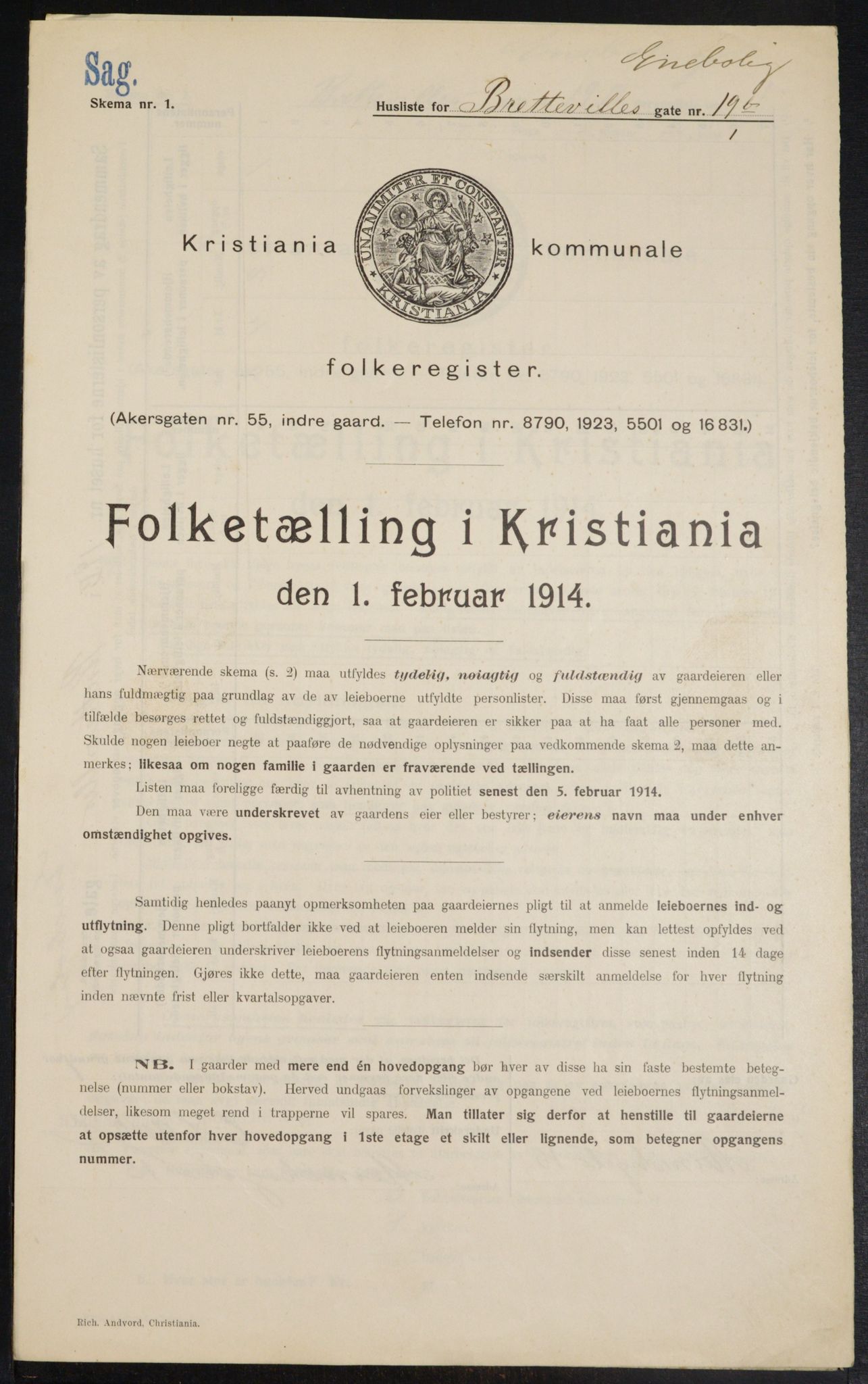 OBA, Municipal Census 1914 for Kristiania, 1914, p. 8787