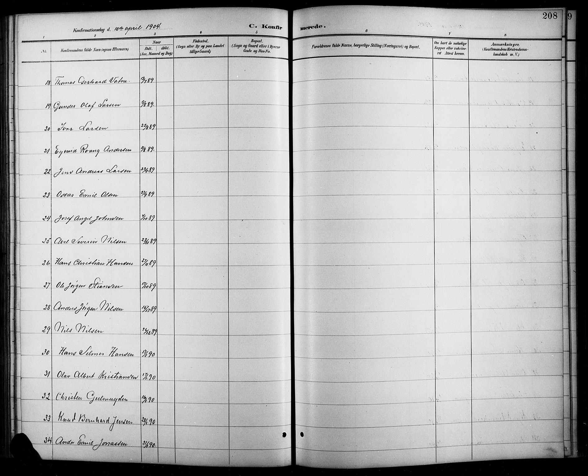 Arendal sokneprestkontor, Trefoldighet, AV/SAK-1111-0040/F/Fb/L0006: Parish register (copy) no. B 6, 1889-1916, p. 208