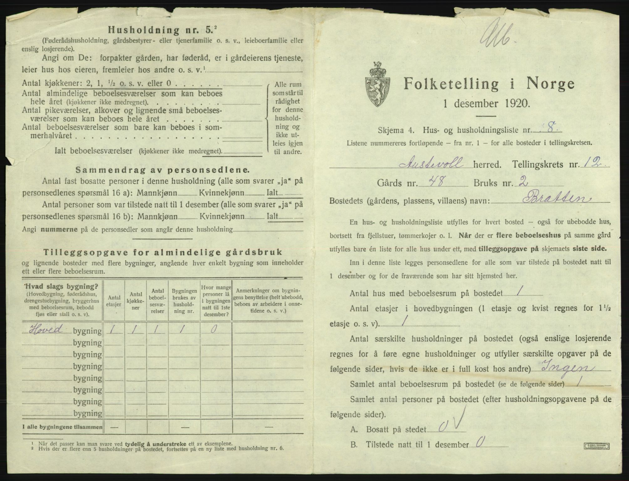 SAB, 1920 census for Austevoll, 1920, p. 896