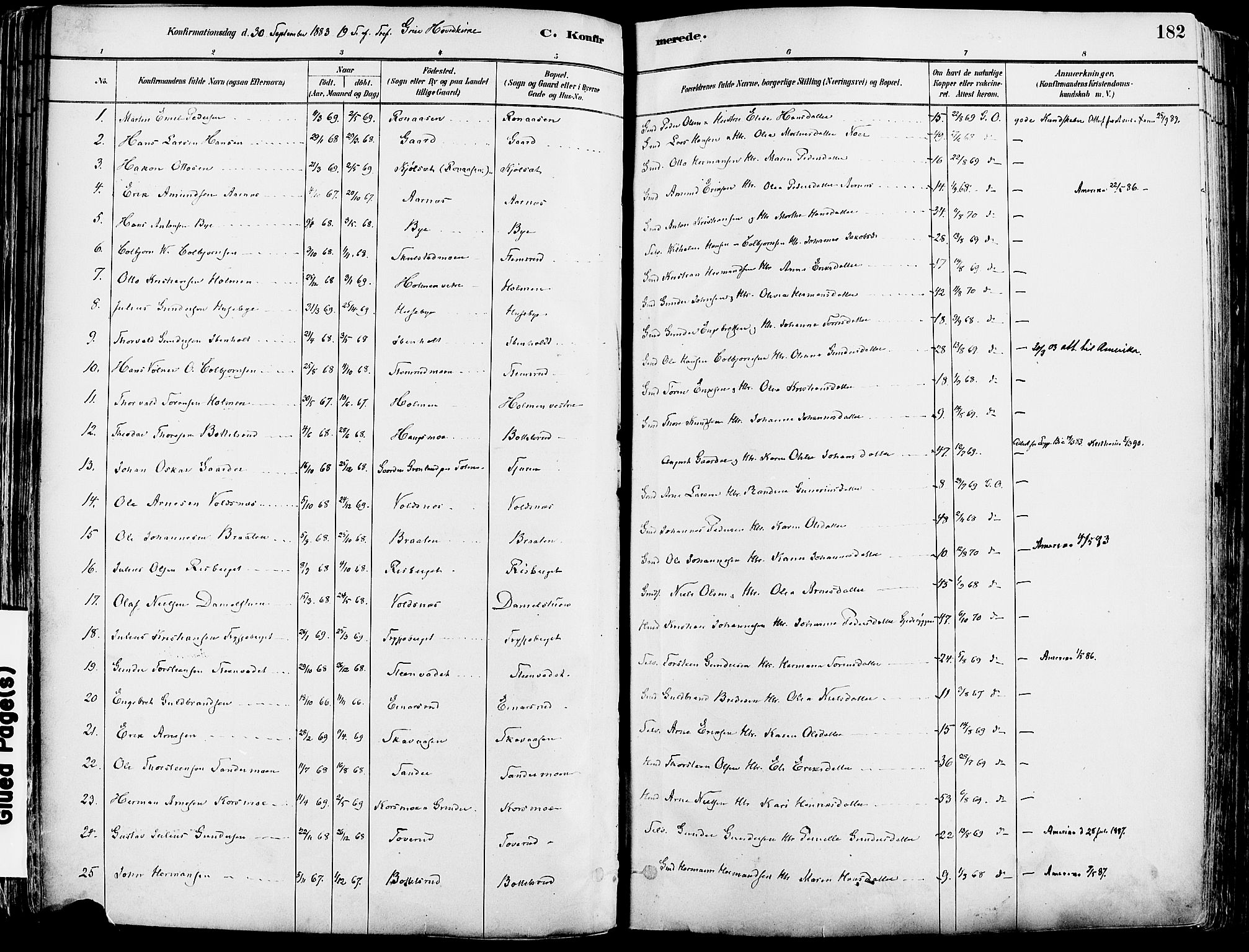Grue prestekontor, SAH/PREST-036/H/Ha/Haa/L0012: Parish register (official) no. 12, 1881-1897, p. 182
