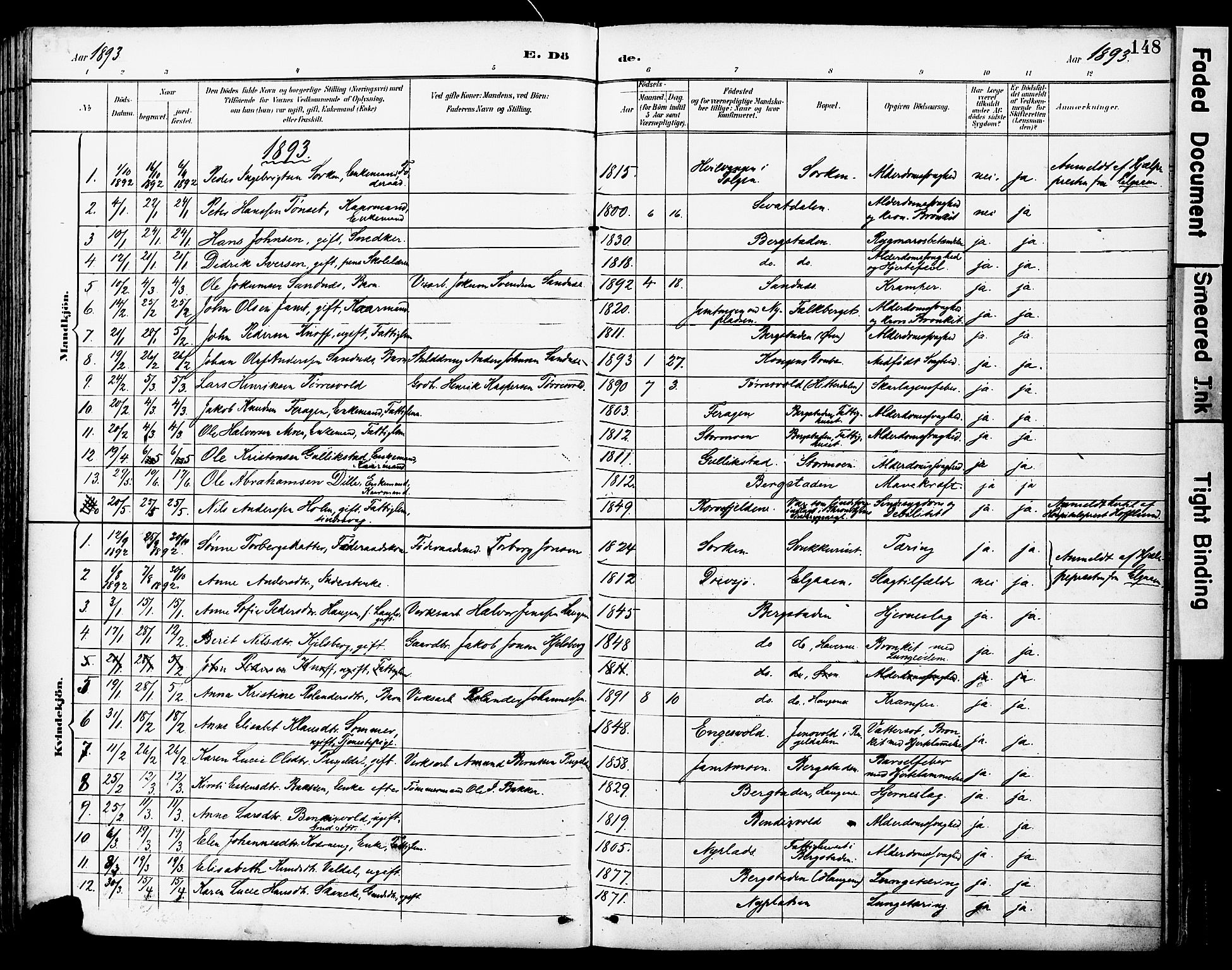 Ministerialprotokoller, klokkerbøker og fødselsregistre - Sør-Trøndelag, AV/SAT-A-1456/681/L0935: Parish register (official) no. 681A13, 1890-1898, p. 148