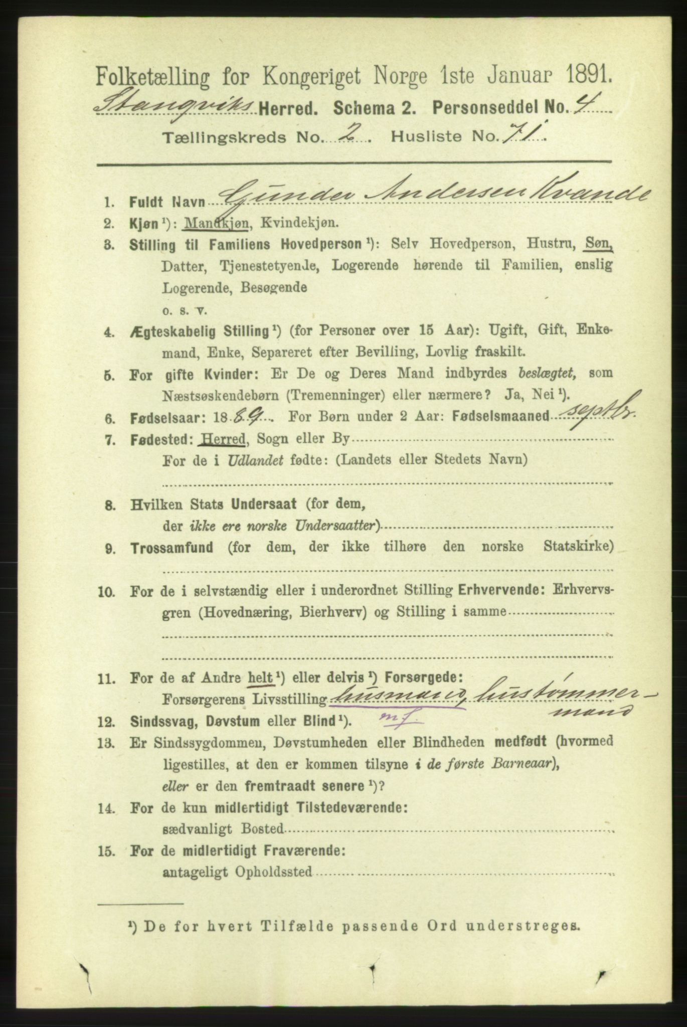 RA, 1891 census for 1564 Stangvik, 1891, p. 1161