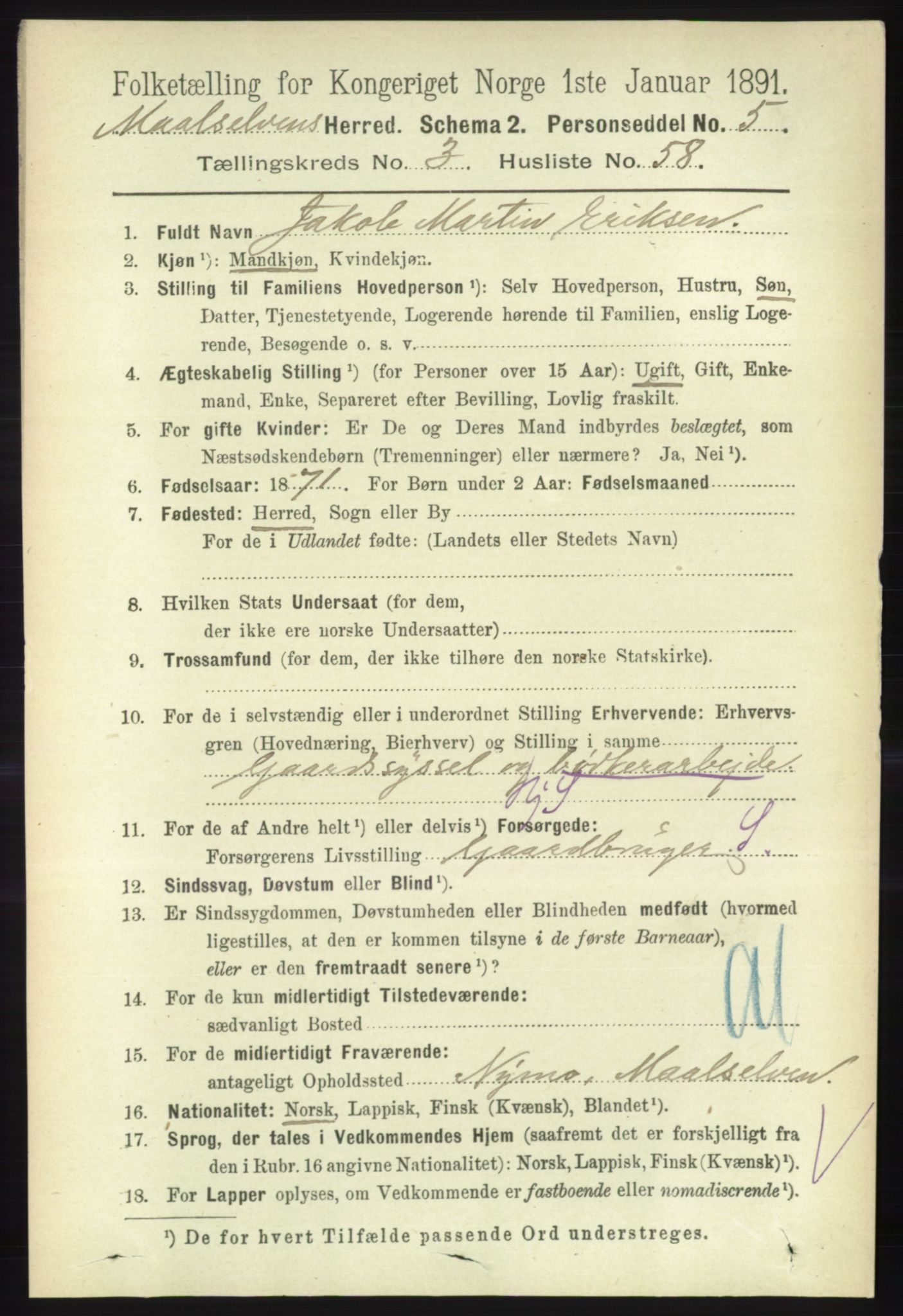 RA, 1891 census for 1924 Målselv, 1891, p. 997