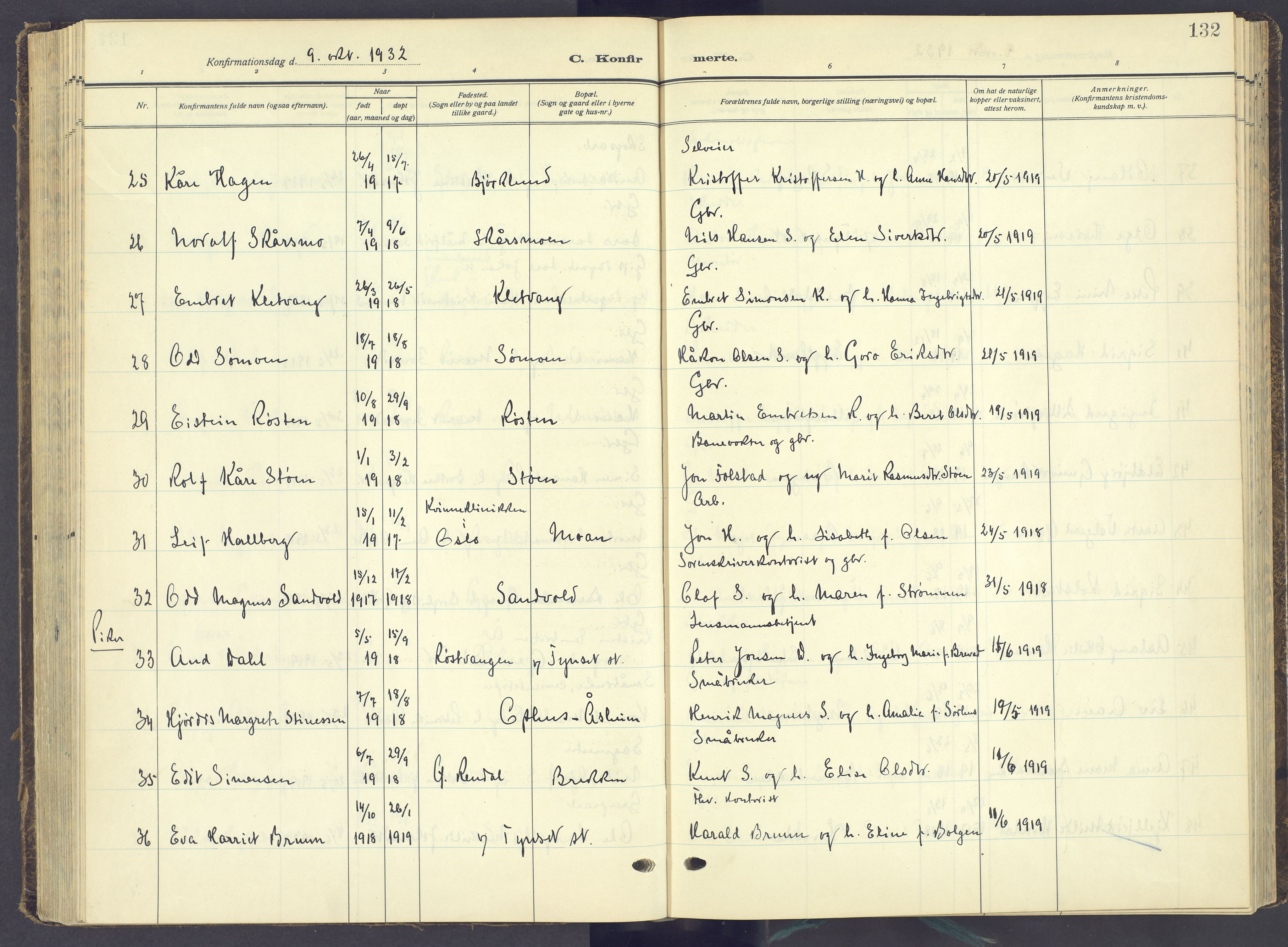 Tynset prestekontor, AV/SAH-PREST-058/H/Ha/Haa/L0027: Parish register (official) no. 27, 1930-1944, p. 132