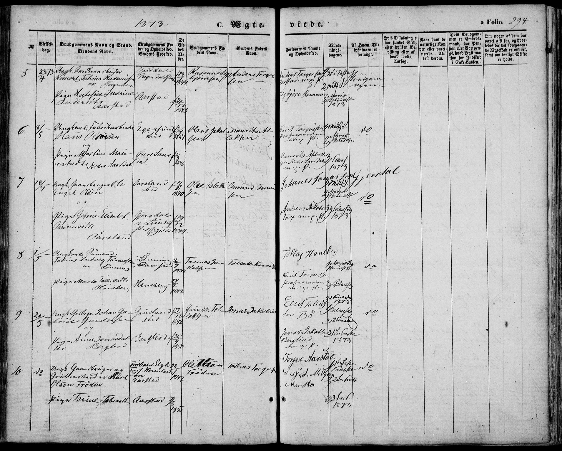 Sokndal sokneprestkontor, AV/SAST-A-101808: Parish register (official) no. A 9, 1857-1874, p. 294