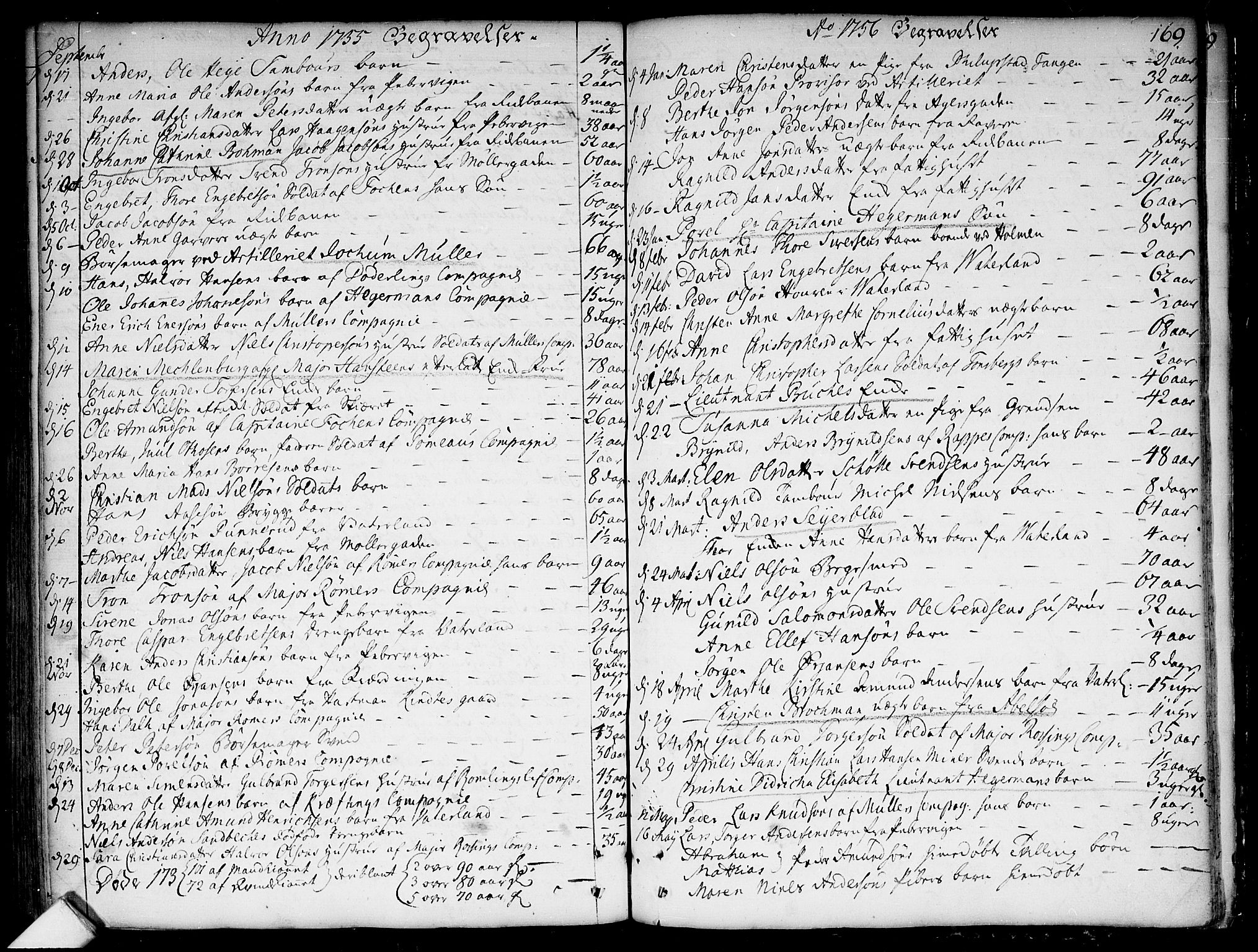 Garnisonsmenigheten Kirkebøker, SAO/A-10846/F/Fa/L0001: Parish register (official) no. 1, 1734-1756, p. 169
