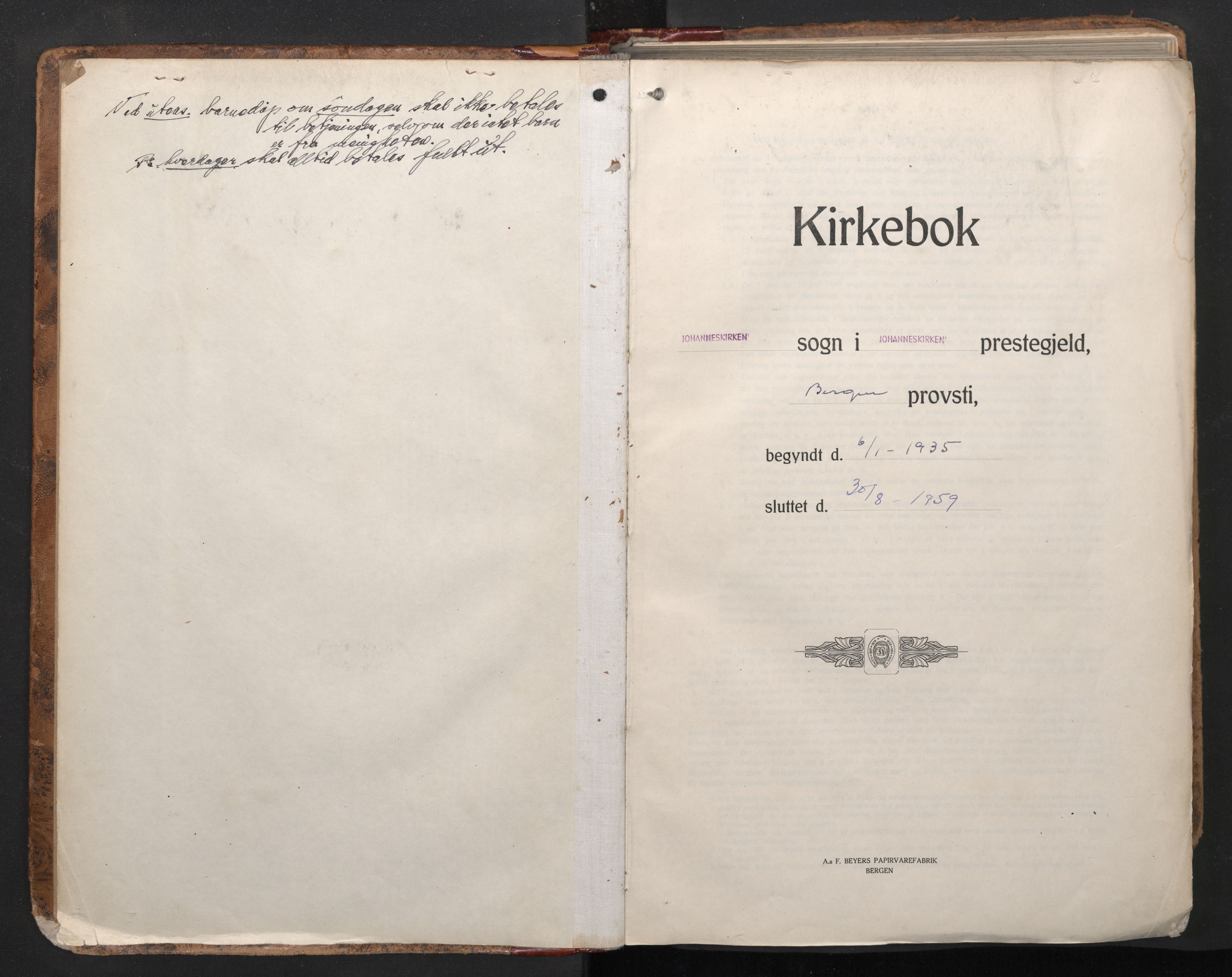 Johanneskirken sokneprestembete, SAB/A-76001/H/Haa/L0003: Parish register (official) no. A 4, 1935-1959