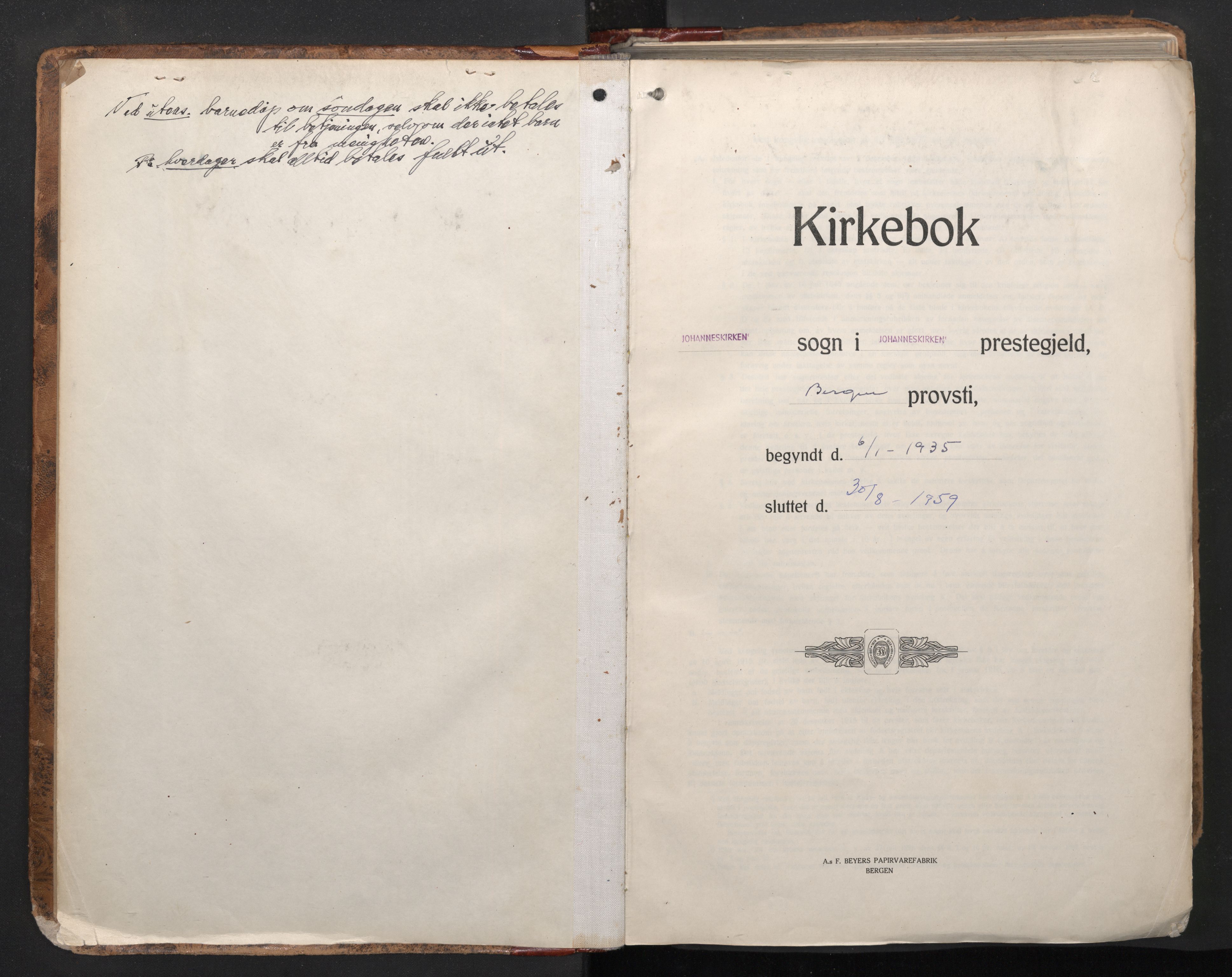 Johanneskirken sokneprestembete, AV/SAB-A-76001/H/Haa/L0003: Parish register (official) no. A 4, 1935-1959