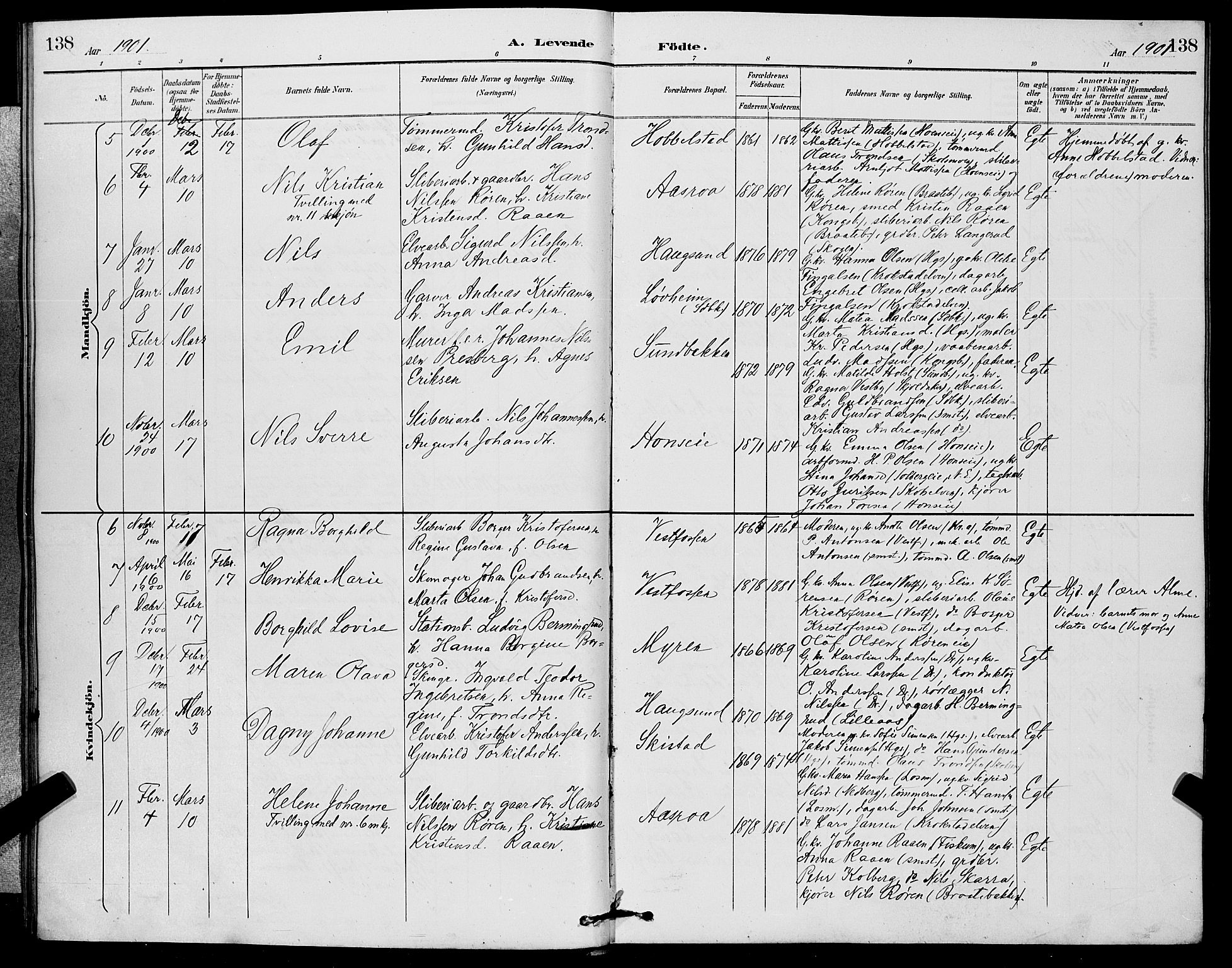 Eiker kirkebøker, SAKO/A-4/G/Ga/L0007: Parish register (copy) no. I 7, 1893-1902, p. 138