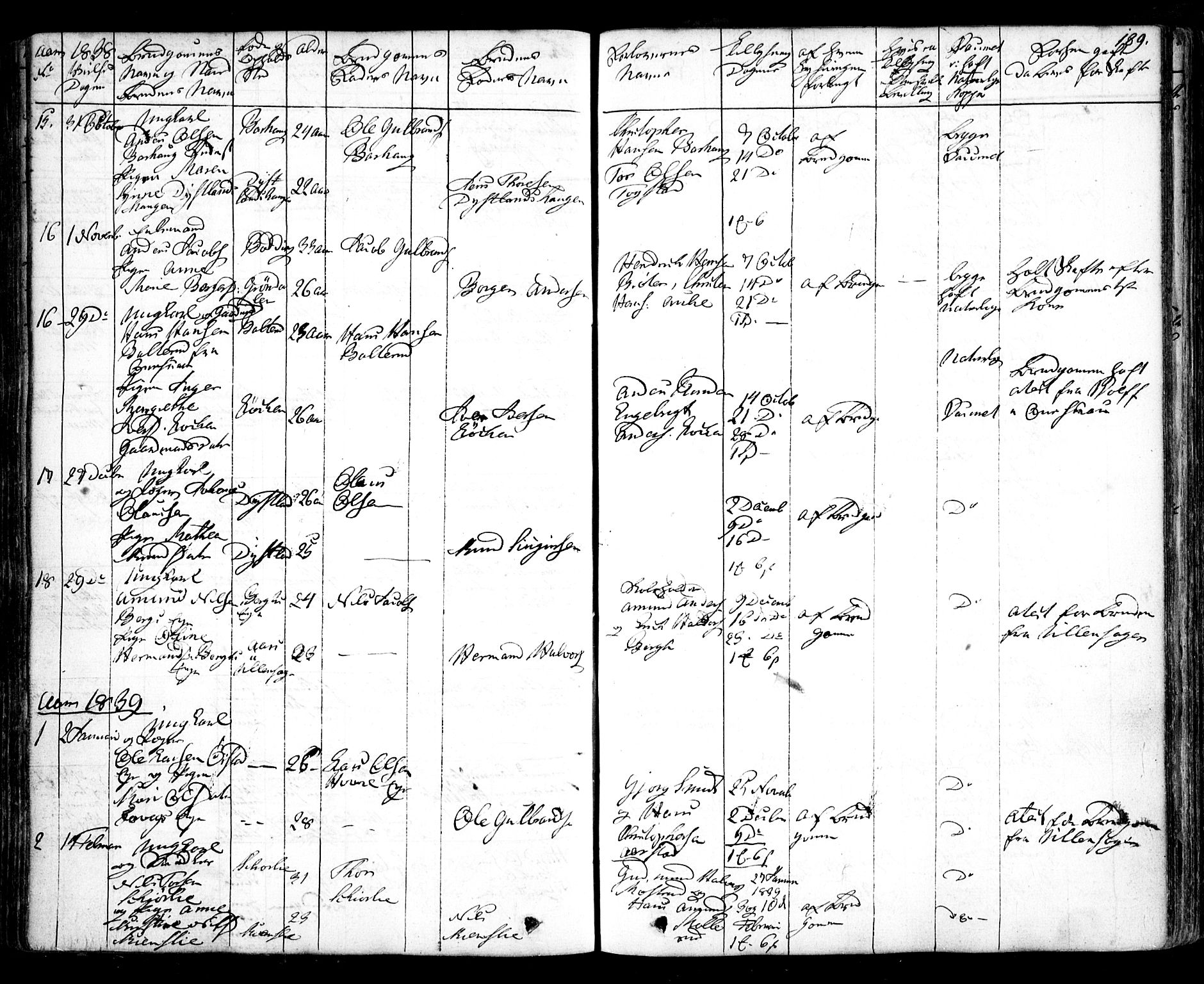 Nes prestekontor Kirkebøker, AV/SAO-A-10410/F/Fa/L0006: Parish register (official) no. I 6, 1833-1845, p. 189