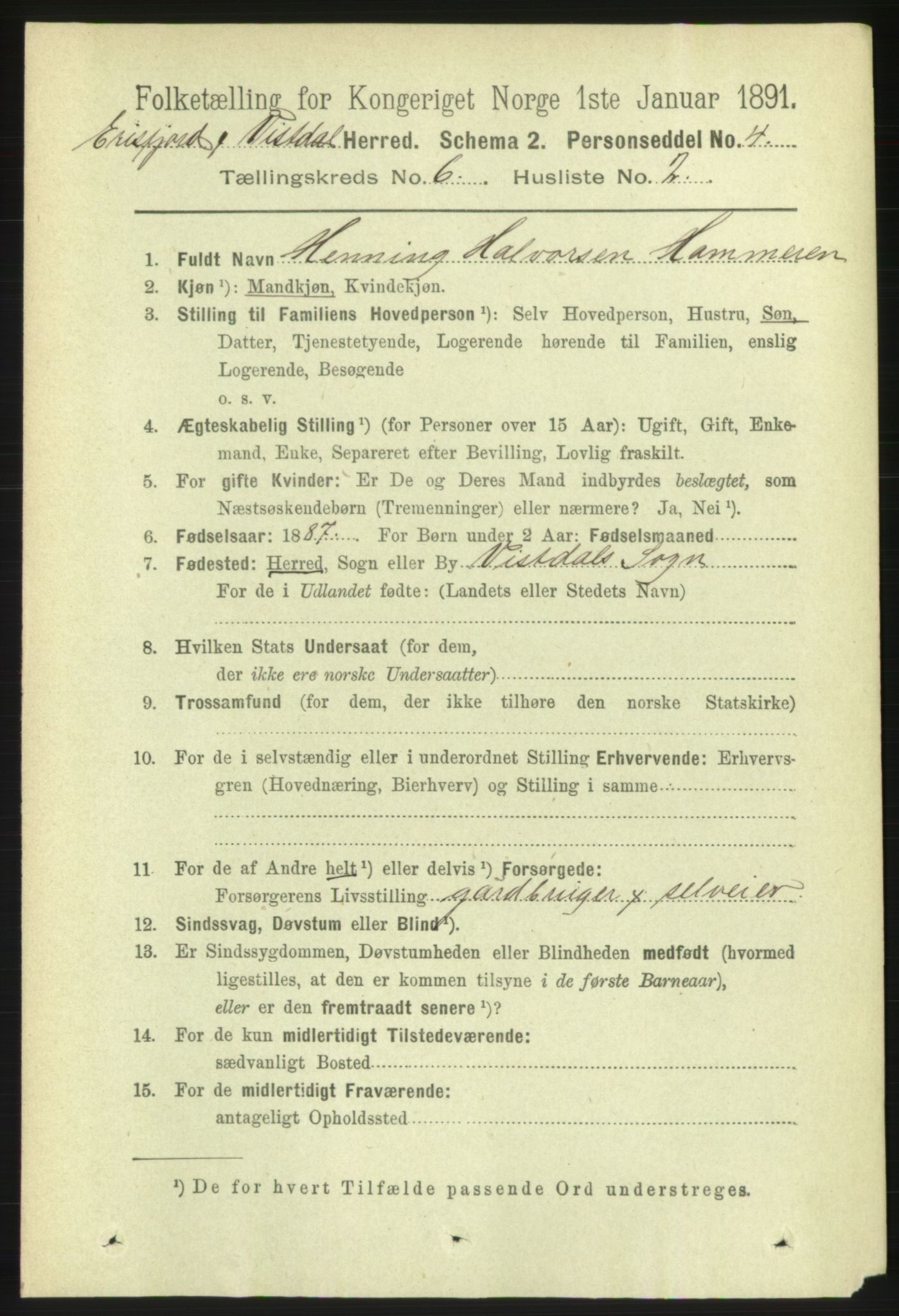 RA, 1891 census for 1542 Eresfjord og Vistdal, 1891, p. 1539