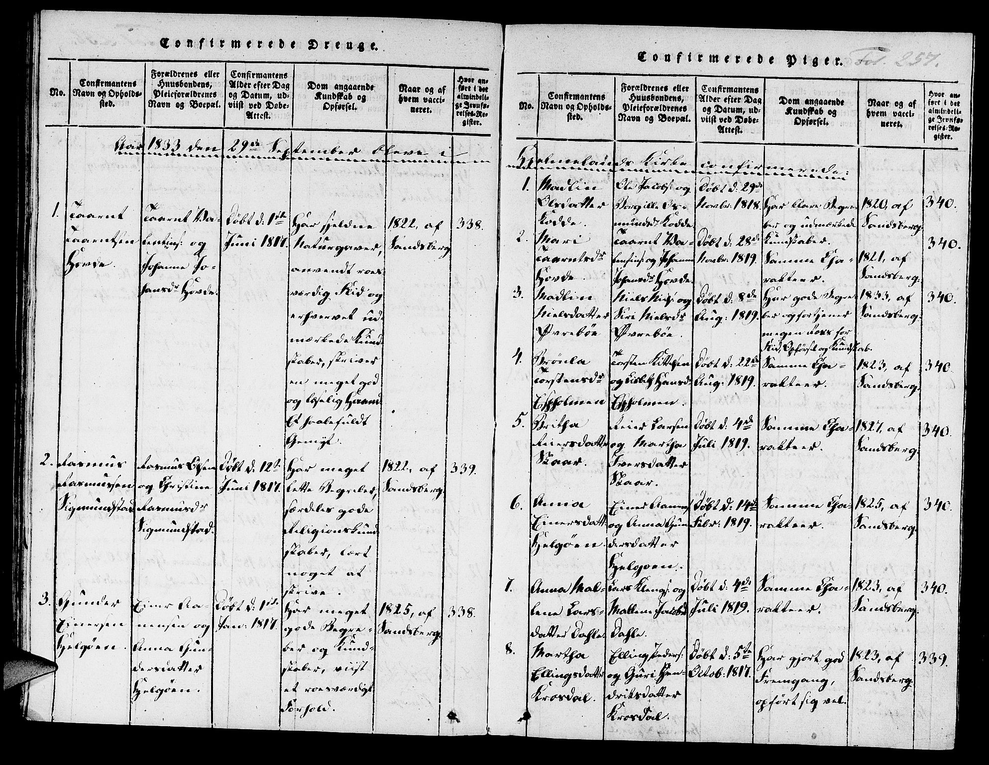 Hjelmeland sokneprestkontor, AV/SAST-A-101843/01/IV/L0004: Parish register (official) no. A 4, 1816-1834, p. 257