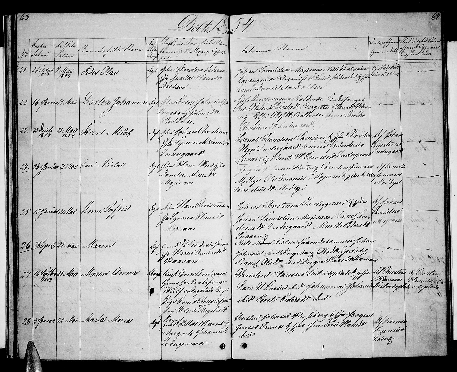 Ibestad sokneprestembete, AV/SATØ-S-0077/H/Ha/Hab/L0004klokker: Parish register (copy) no. 4, 1852-1860, p. 63-64
