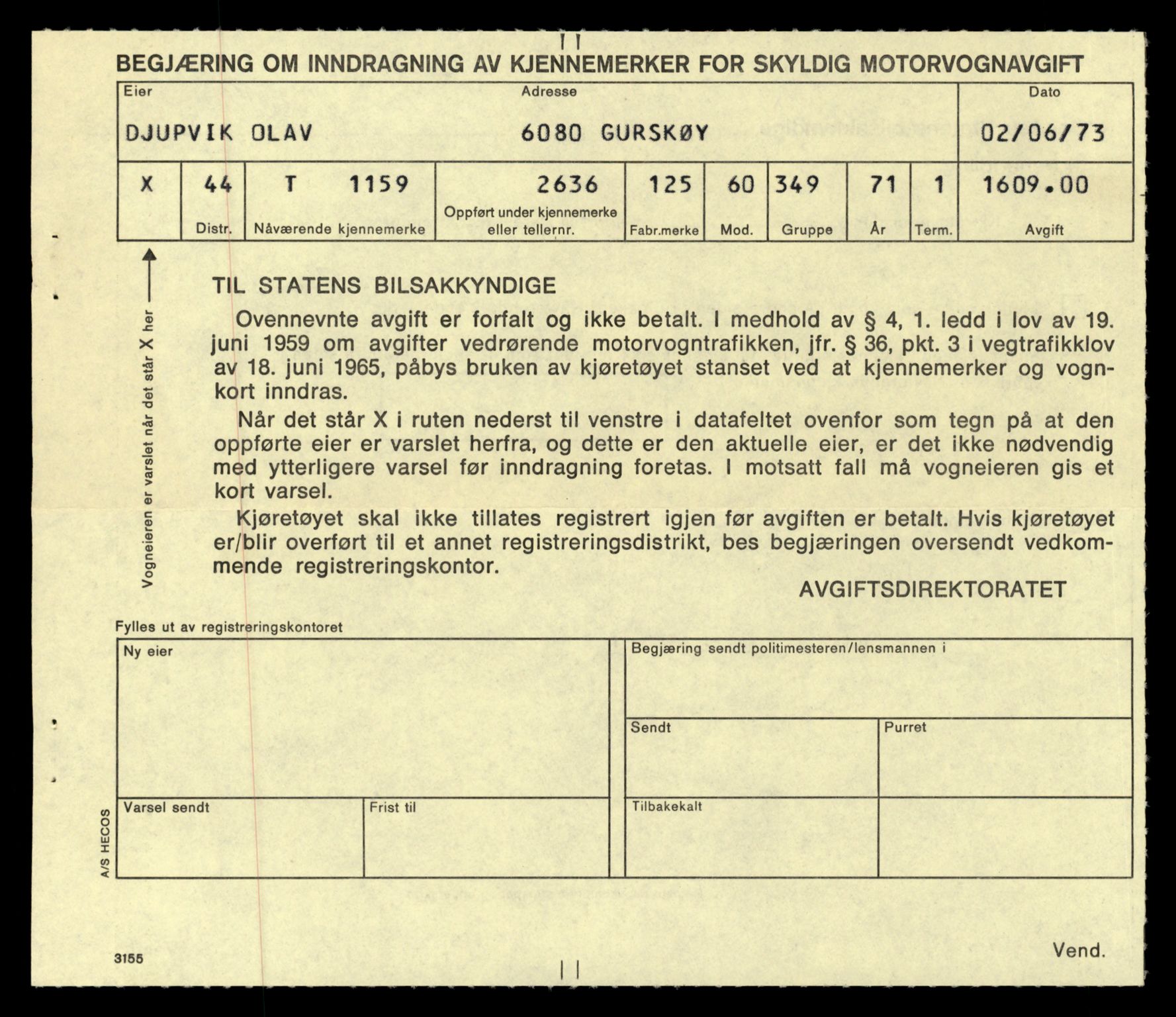 Møre og Romsdal vegkontor - Ålesund trafikkstasjon, SAT/A-4099/F/Fe/L0010: Registreringskort for kjøretøy T 1050 - T 1169, 1927-1998, p. 3013