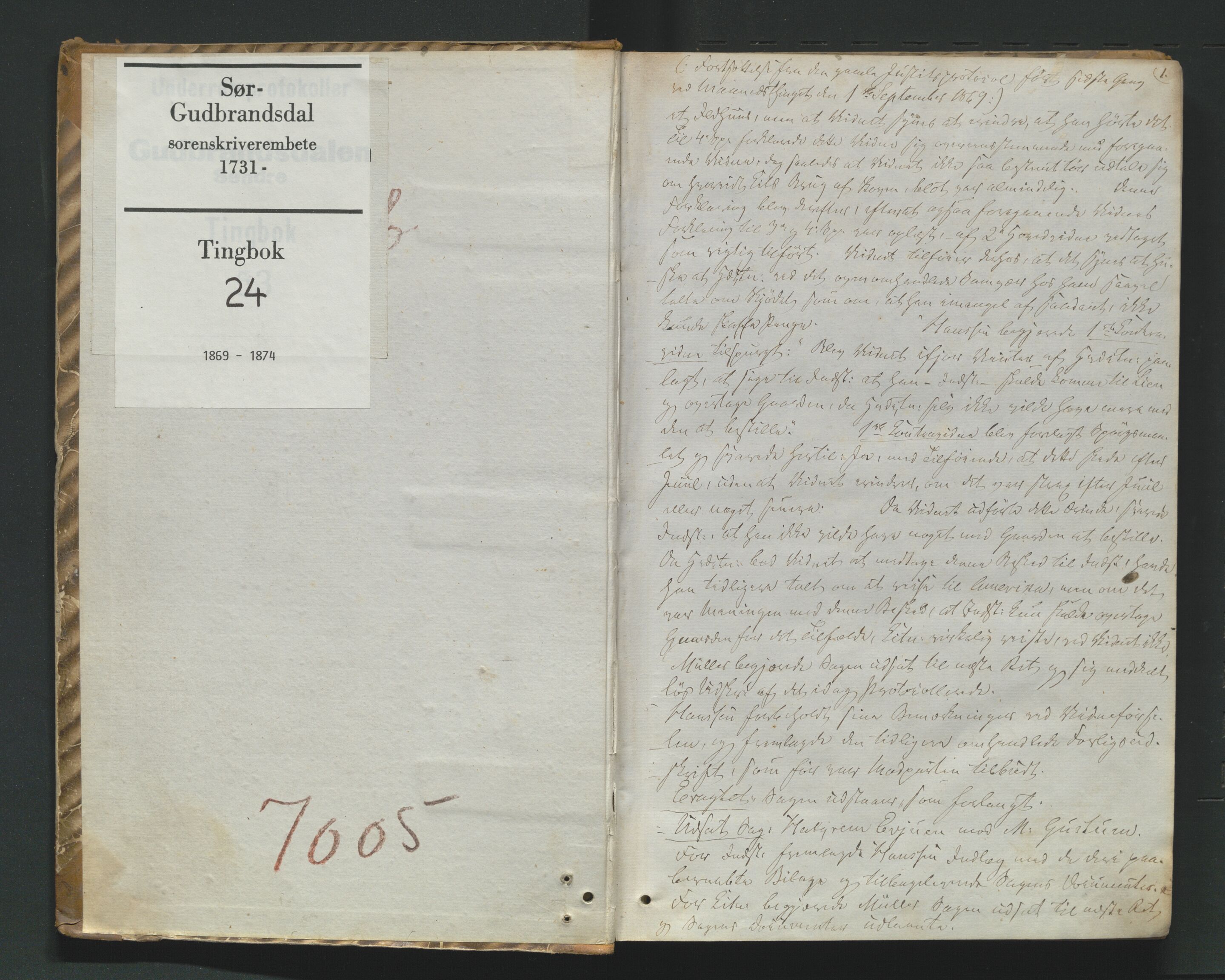 Sør-Gudbrandsdal tingrett, AV/SAH-TING-004/G/Gb/Gba/L0024: Tingbok, 1869-1874, p. 1