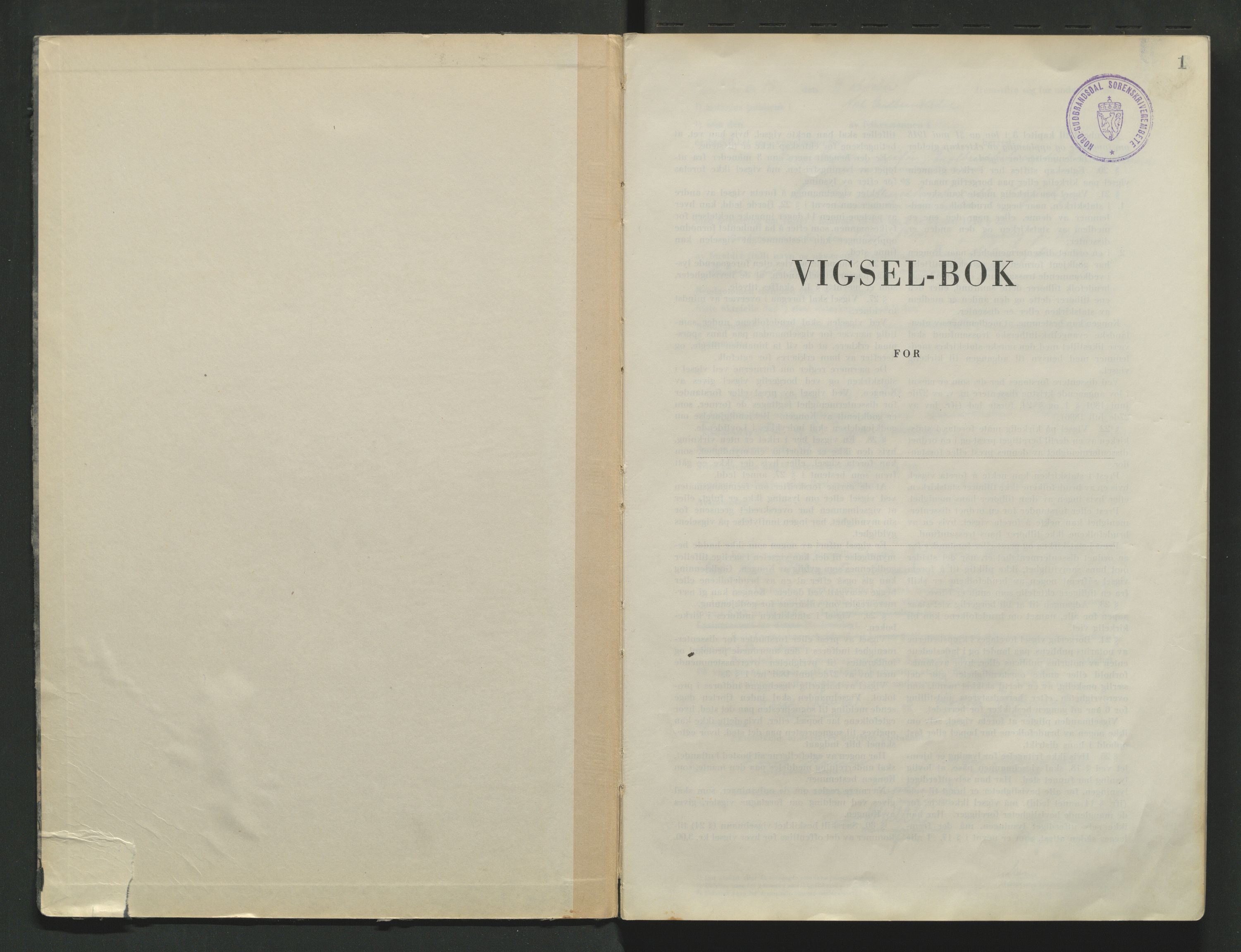 Nord-Gudbrandsdal tingrett, SAH/TING-002/L/Lc/L0001/0004: Vigselsprotokoller / Vigselsprotokoll, 1945-1970, p. 1