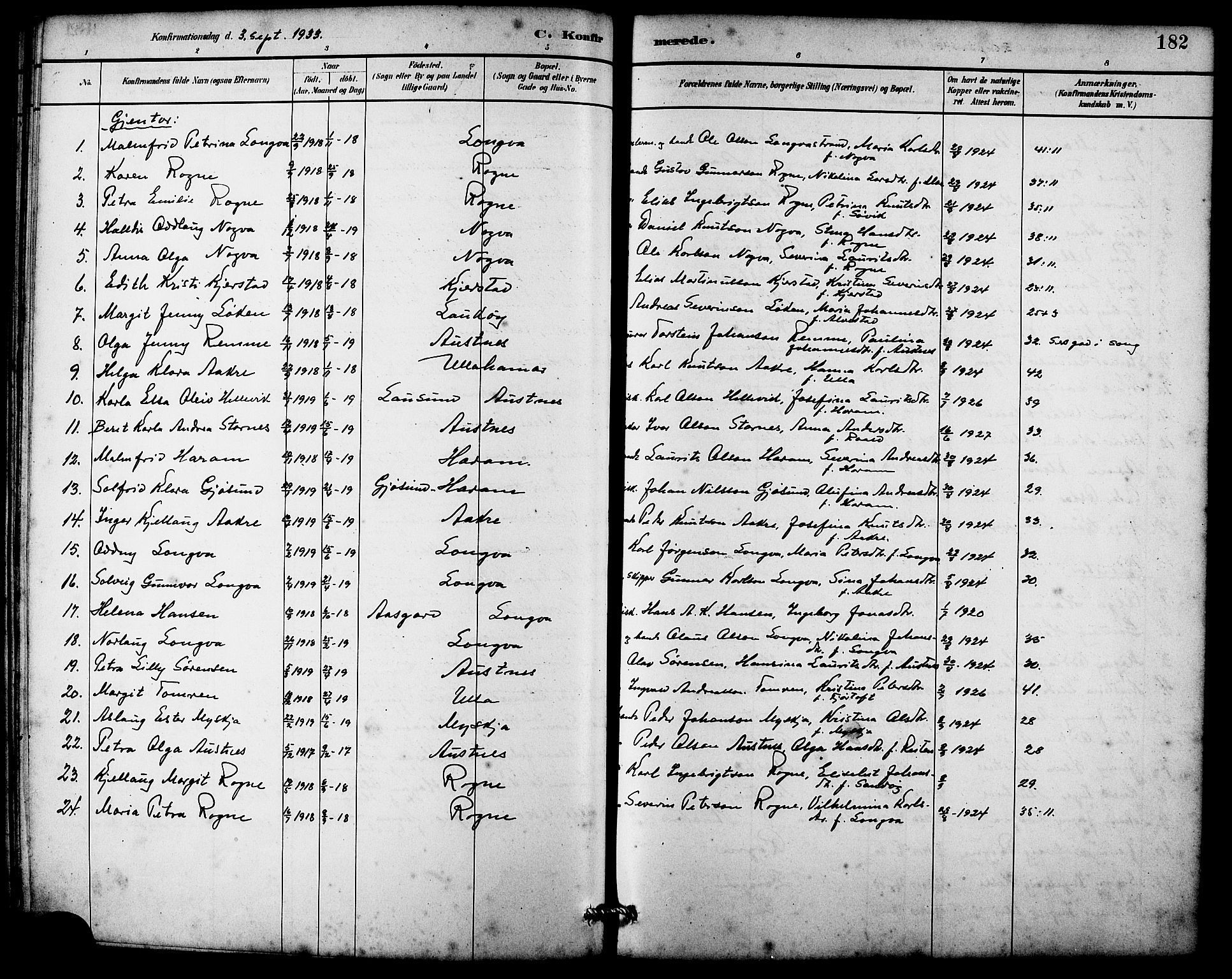 Ministerialprotokoller, klokkerbøker og fødselsregistre - Møre og Romsdal, AV/SAT-A-1454/536/L0510: Parish register (copy) no. 536C05, 1881-1898, p. 182