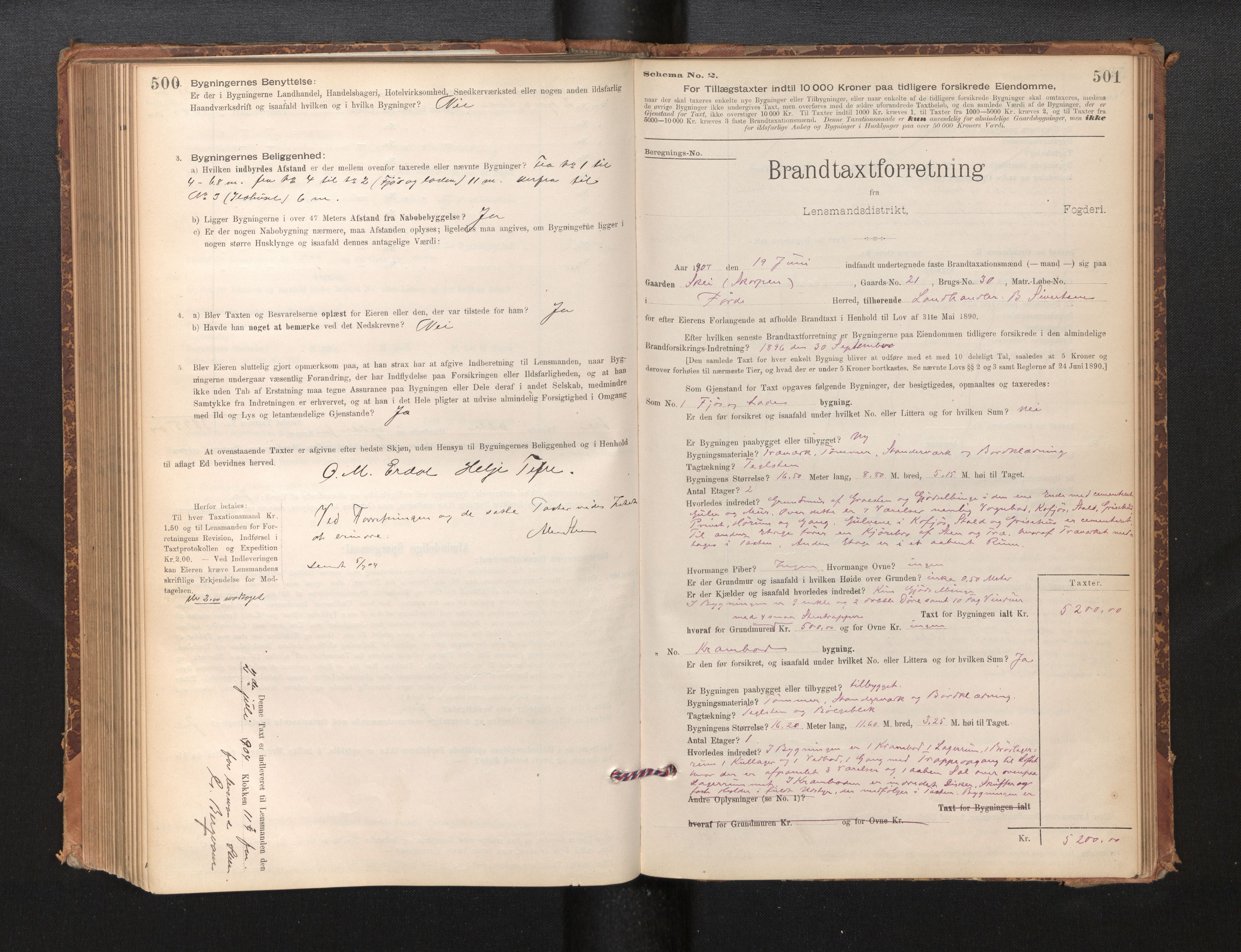 Lensmannen i Førde, SAB/A-27401/0012/L0008: Branntakstprotokoll, skjematakst, 1895-1922, p. 500-501