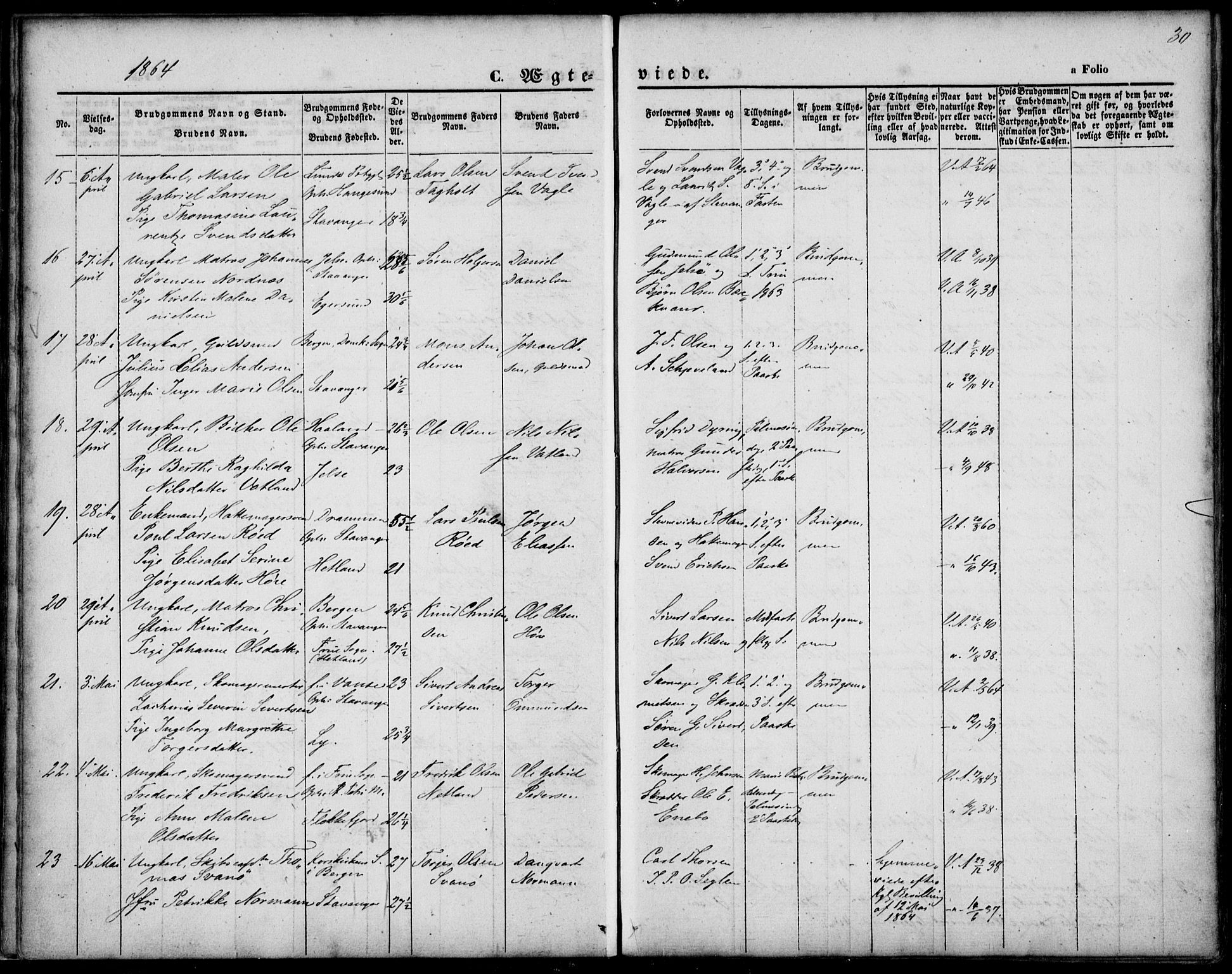 St. Petri sokneprestkontor, AV/SAST-A-101813/001/30/30BA/L0002: Parish register (official) no. A 2, 1861-1869, p. 30