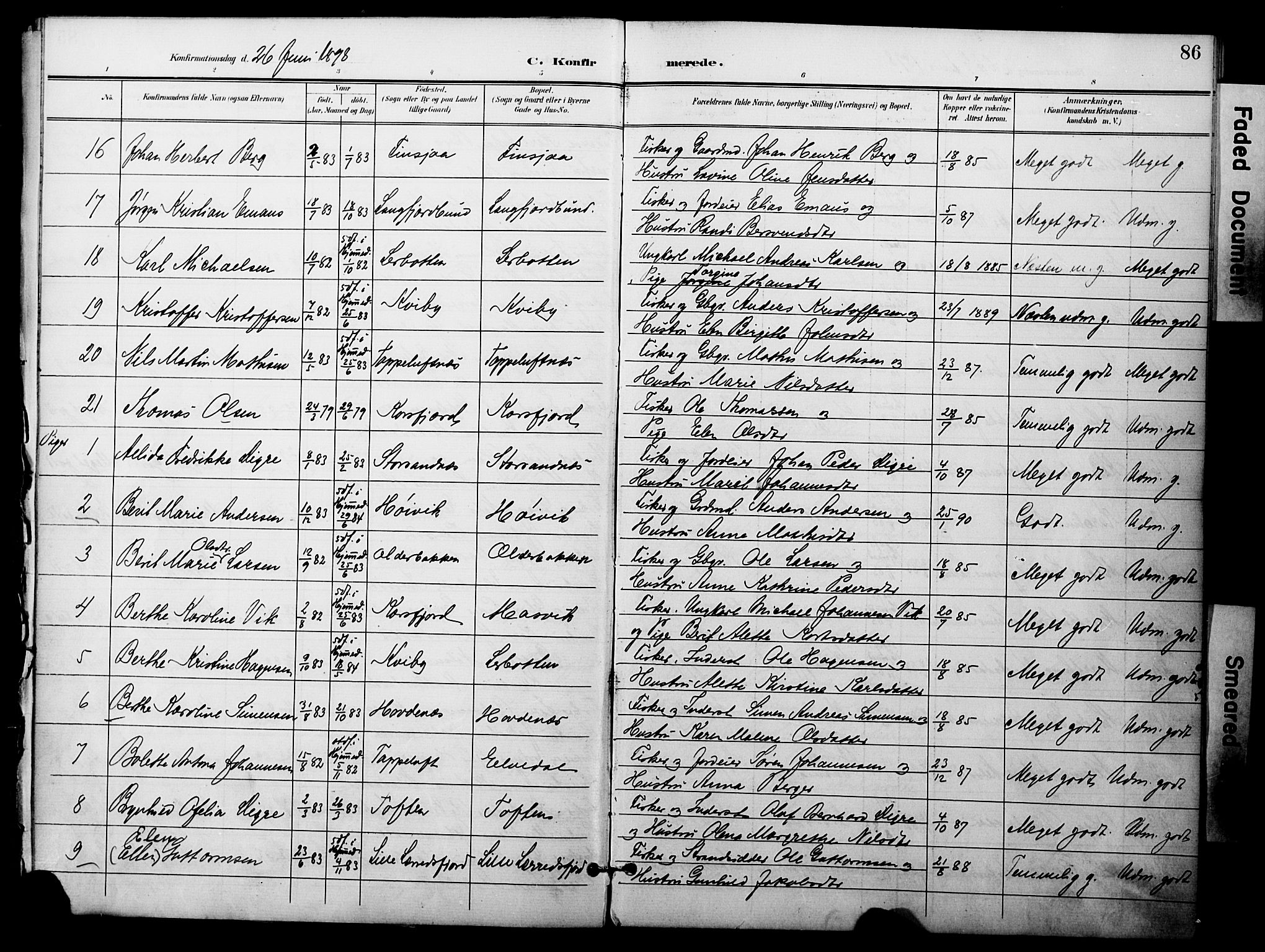 Talvik sokneprestkontor, AV/SATØ-S-1337/H/Ha/L0014kirke: Parish register (official) no. 14, 1897-1905, p. 86