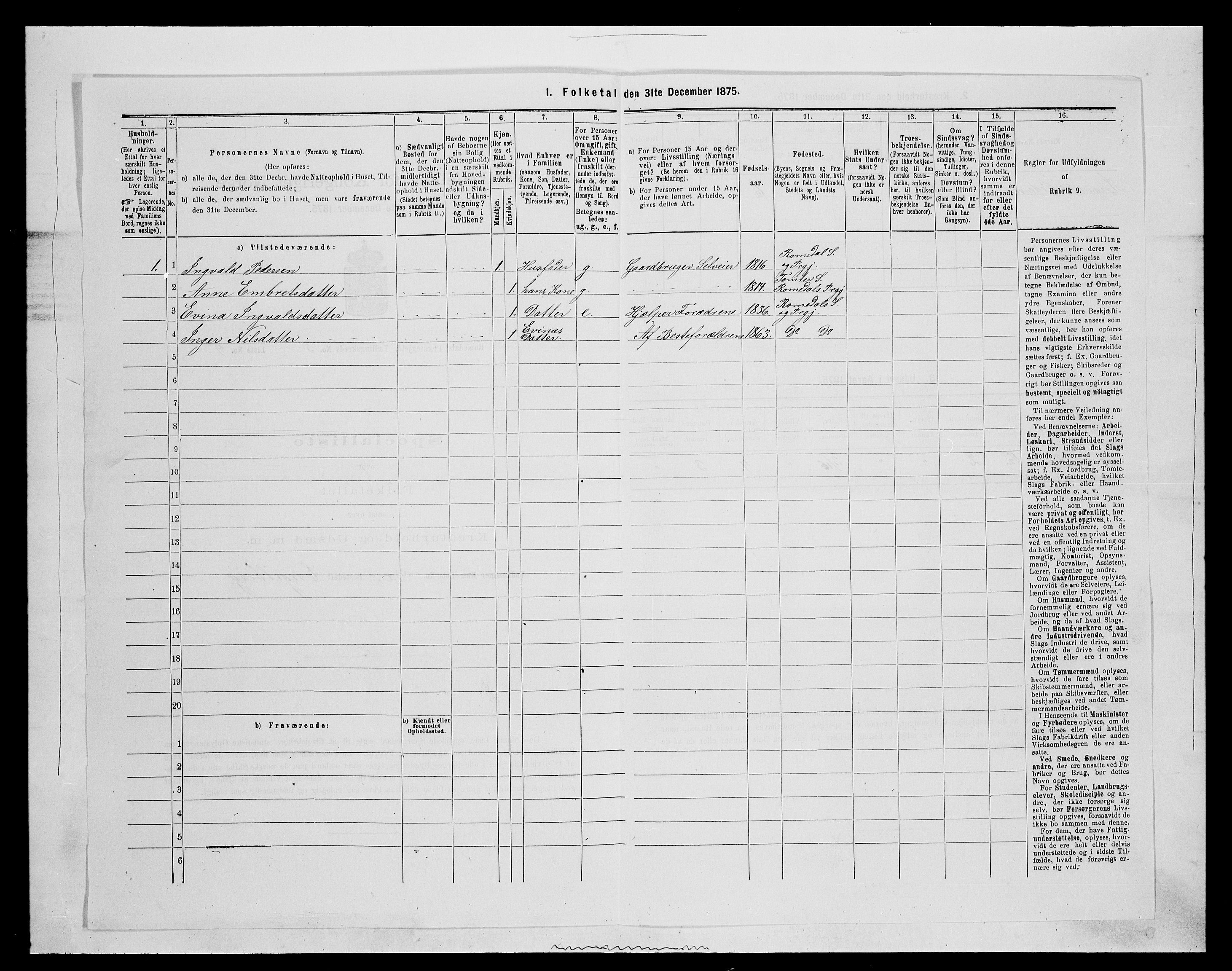 SAH, 1875 census for 0416P Romedal, 1875, p. 736