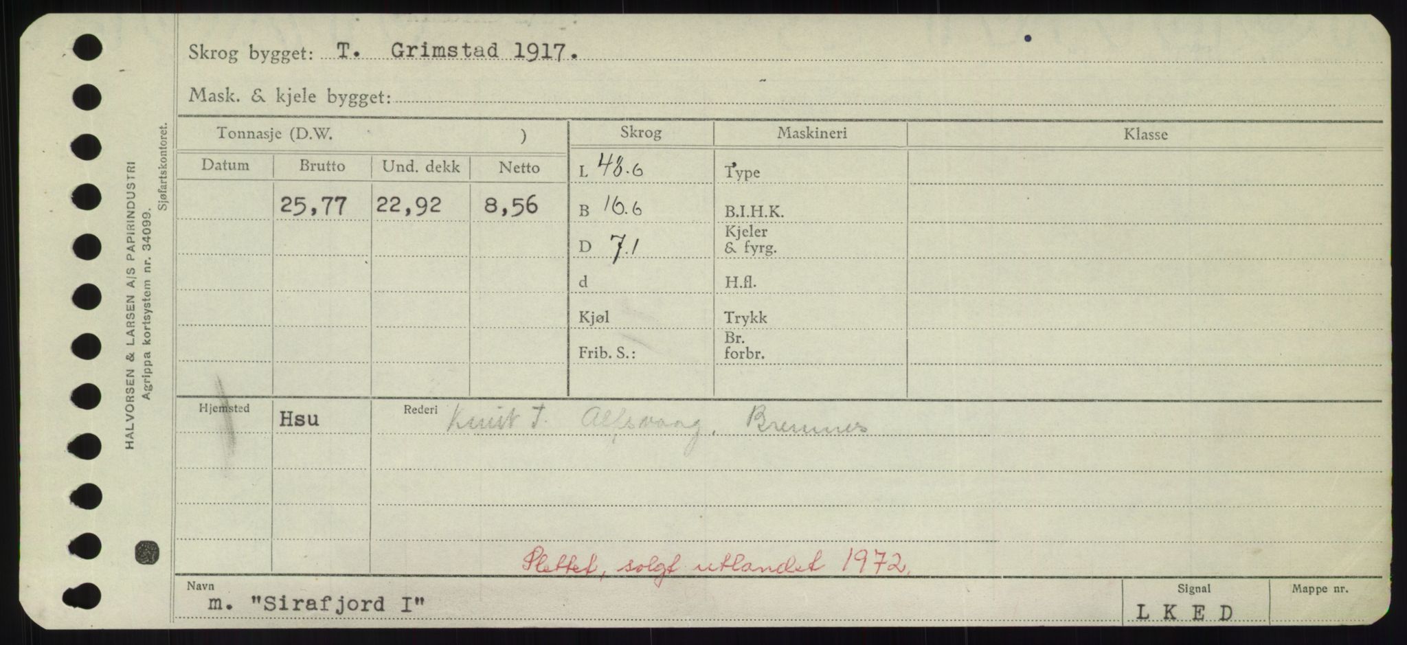 Sjøfartsdirektoratet med forløpere, Skipsmålingen, RA/S-1627/H/Hd/L0033: Fartøy, Sevi-Sjø, p. 231