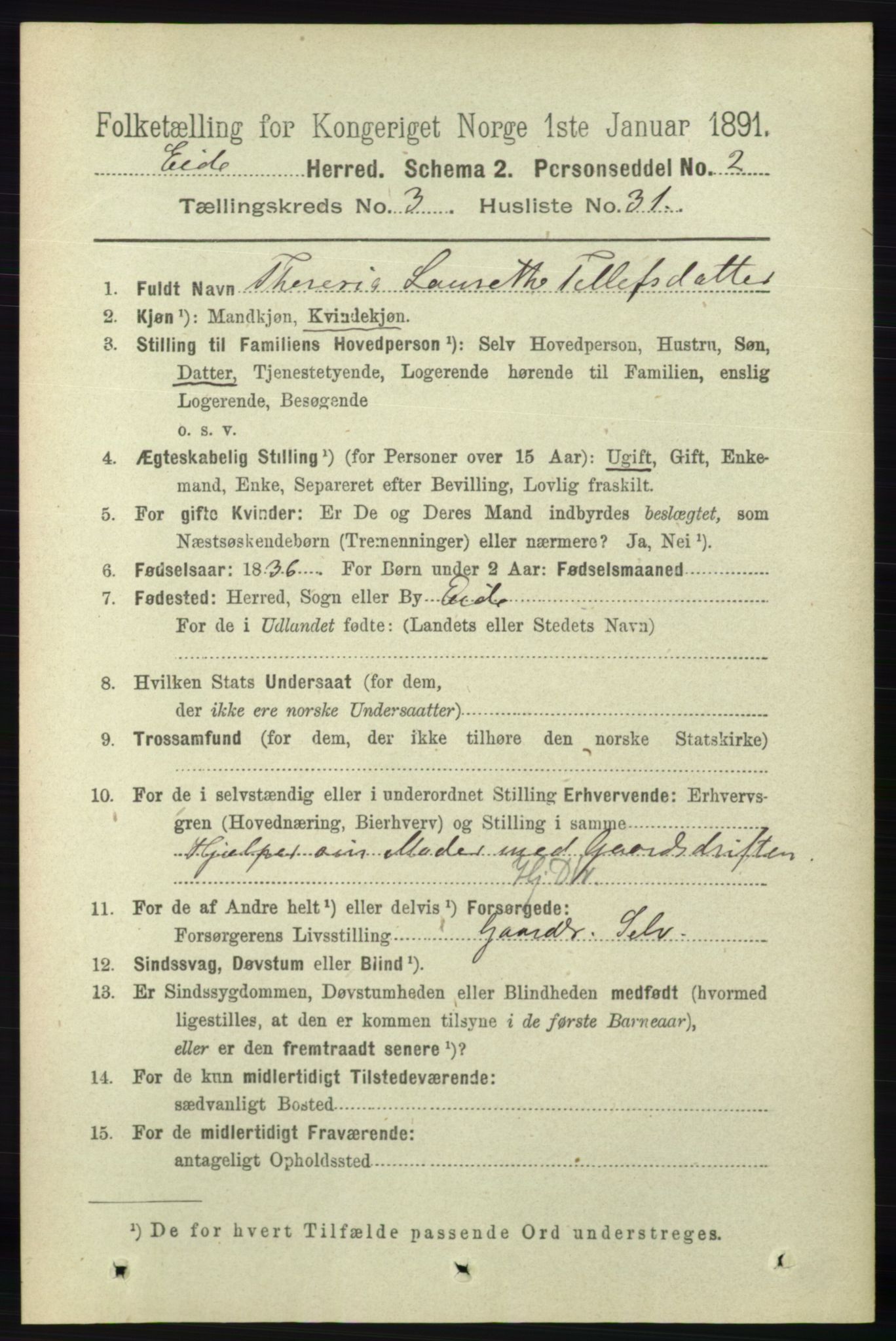 RA, 1891 census for 0925 Eide, 1891, p. 883