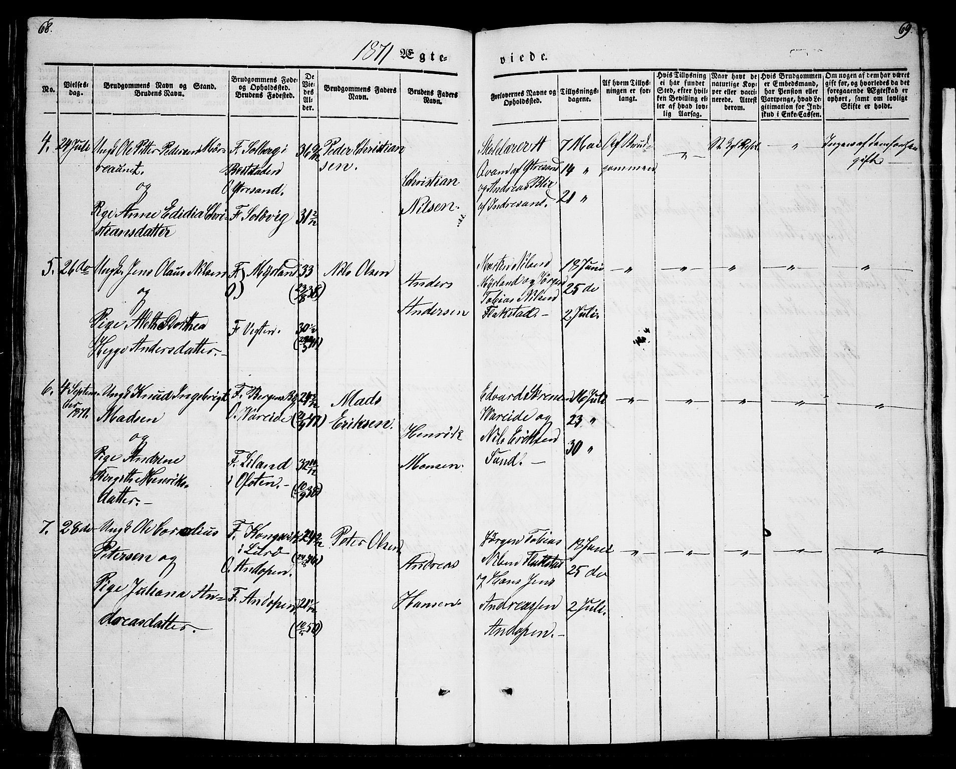 Ministerialprotokoller, klokkerbøker og fødselsregistre - Nordland, AV/SAT-A-1459/885/L1212: Parish register (copy) no. 885C01, 1847-1873, p. 68-69