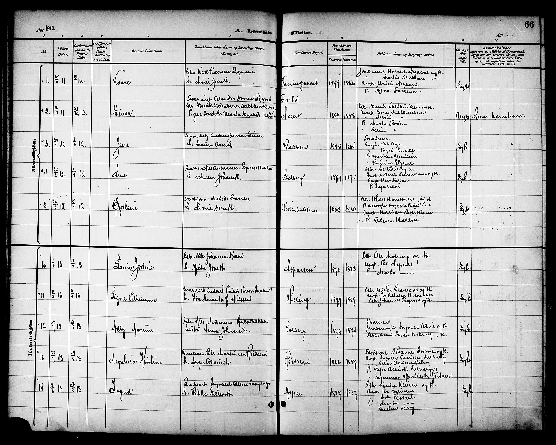 Ministerialprotokoller, klokkerbøker og fødselsregistre - Nord-Trøndelag, AV/SAT-A-1458/714/L0135: Parish register (copy) no. 714C04, 1899-1918, p. 66