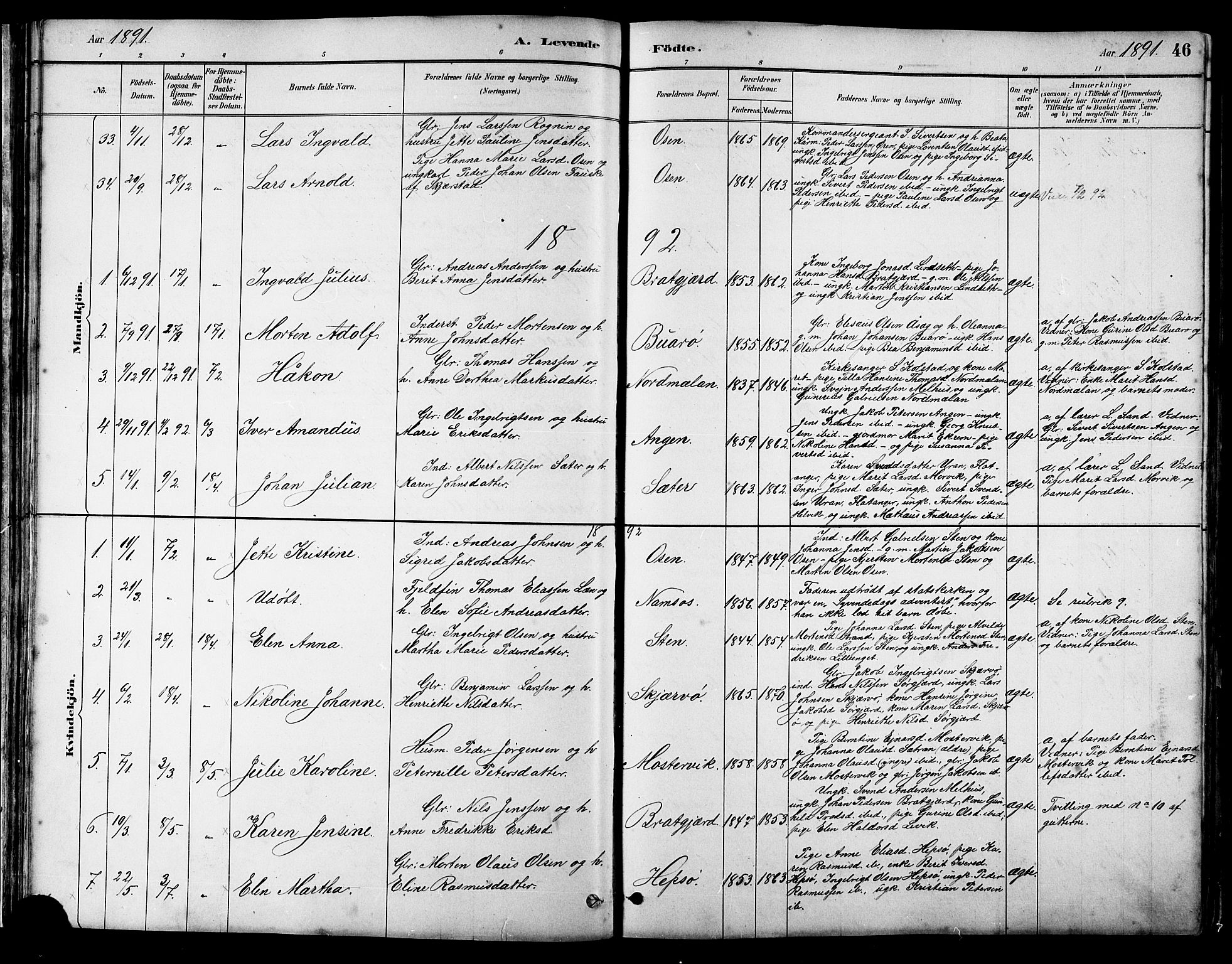 Ministerialprotokoller, klokkerbøker og fødselsregistre - Sør-Trøndelag, SAT/A-1456/658/L0726: Parish register (copy) no. 658C02, 1883-1908, p. 46