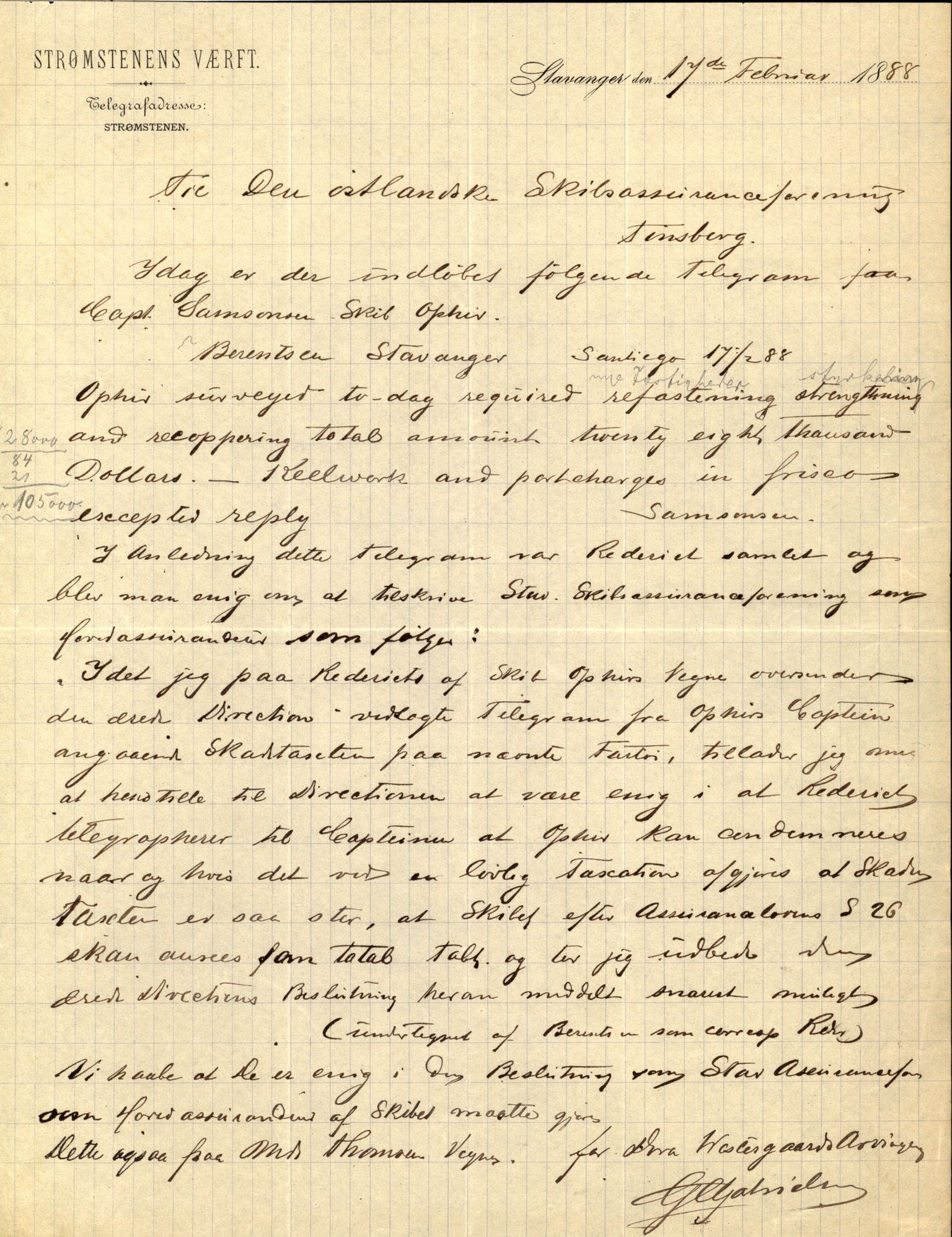 Pa 63 - Østlandske skibsassuranceforening, VEMU/A-1079/G/Ga/L0022/0006: Havaridokumenter / Nora, Ophir, 1888, p. 66